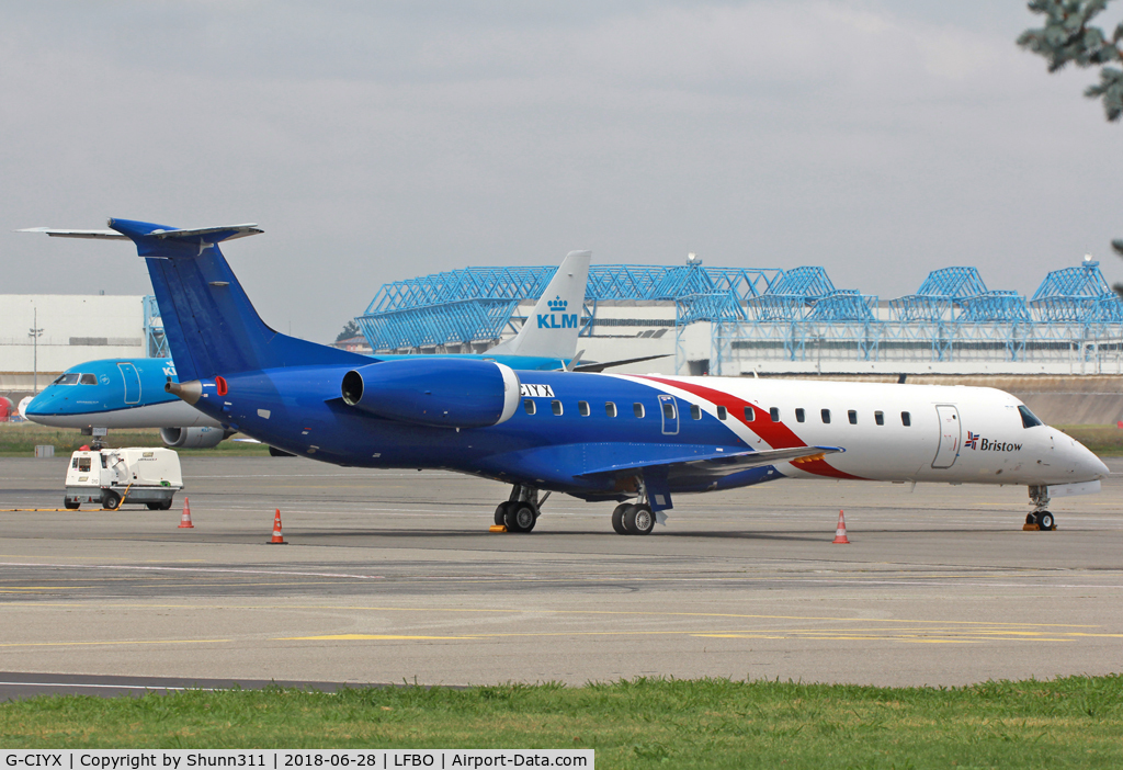 G-CIYX, 2002 Embraer ERJ-145LU (EMB-145LU) C/N 145601, Parked at the General Aviation area... 'Bristow' titles