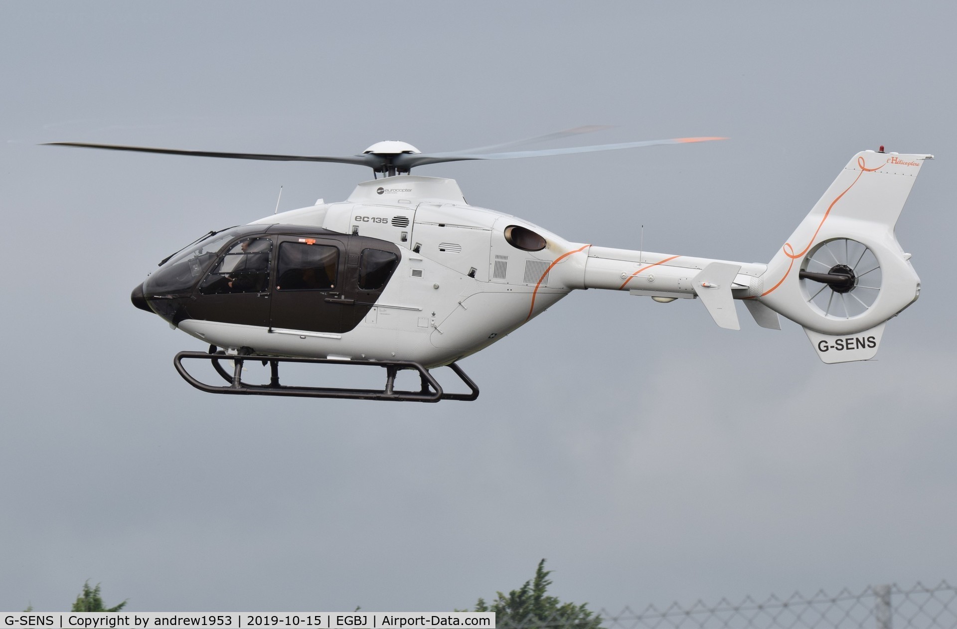 G-SENS, 2009 Eurocopter EC-135T-2+ C/N 0833, G-SENS landing at Gloucestershire Airport.