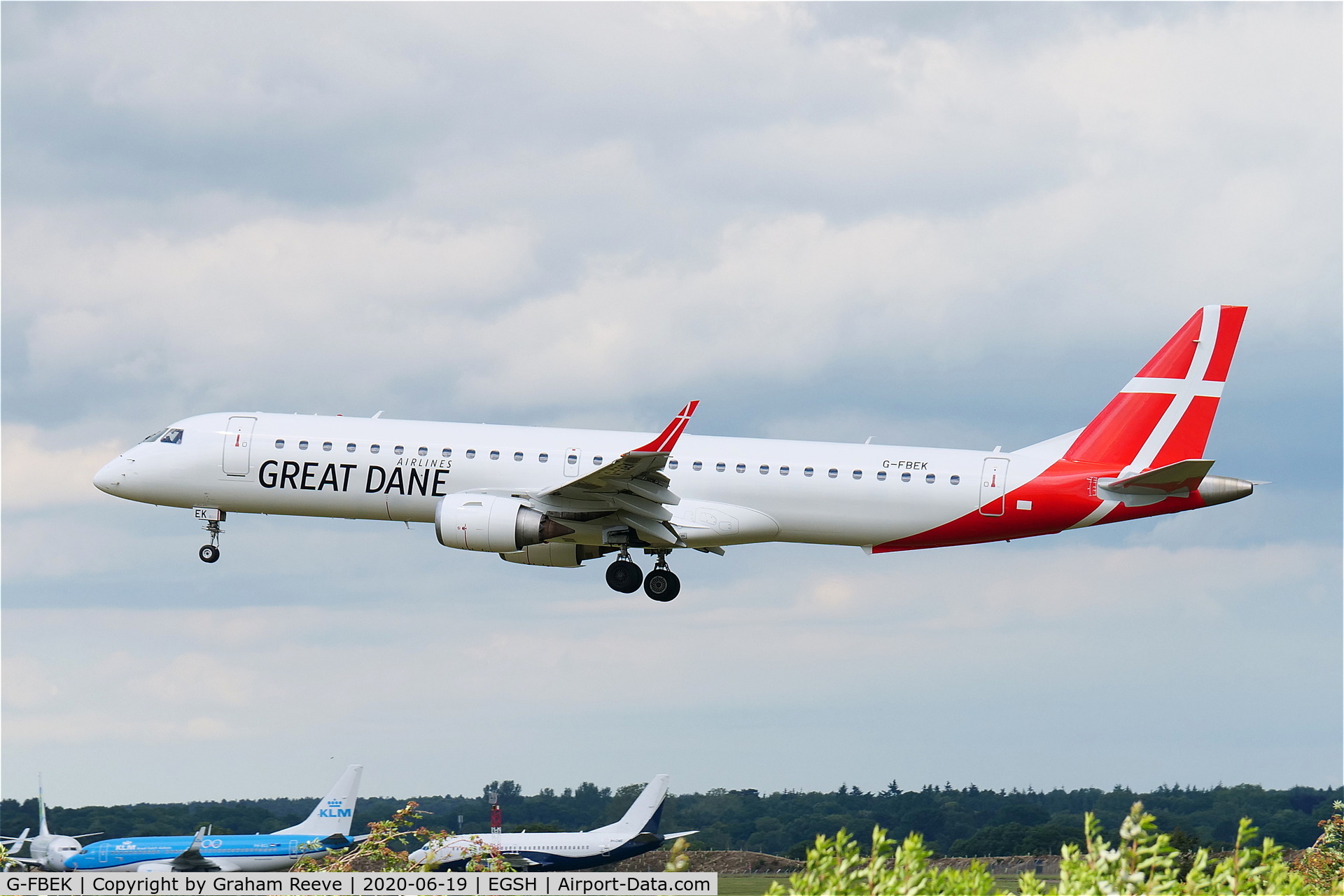 G-FBEK, 2008 Embraer 195LR (ERJ-190-200LR) C/N 19000168, Landing at Norwich.