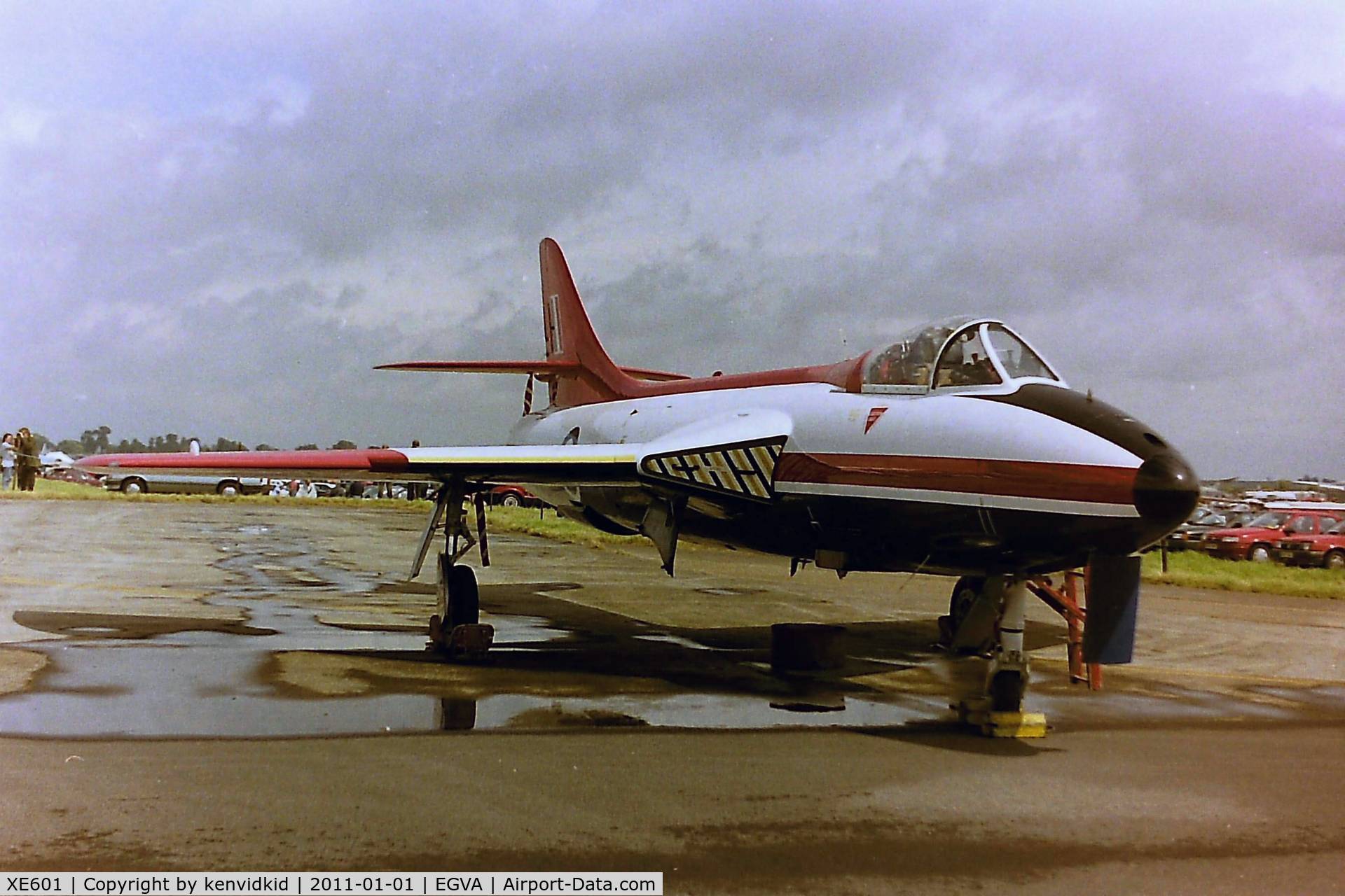 XE601, 1956 Hawker Hunter FGA.9 C/N 41H/679959, At RIAT 1993, scanned from negative.