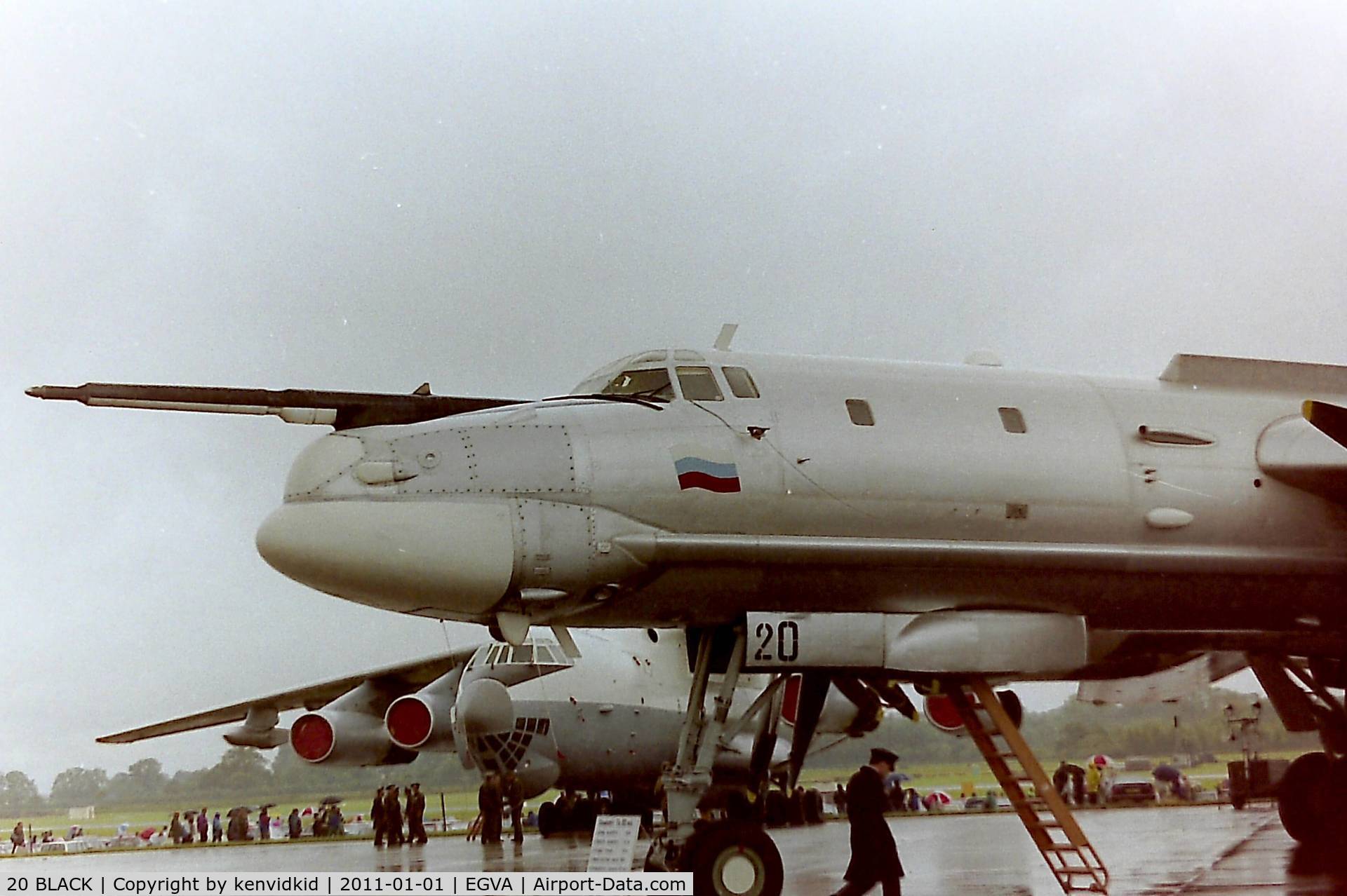 20 BLACK, 1988 Tupolev Tu-95MSM C/N 1000211834108, At RIAT 1993, scanned from negative.