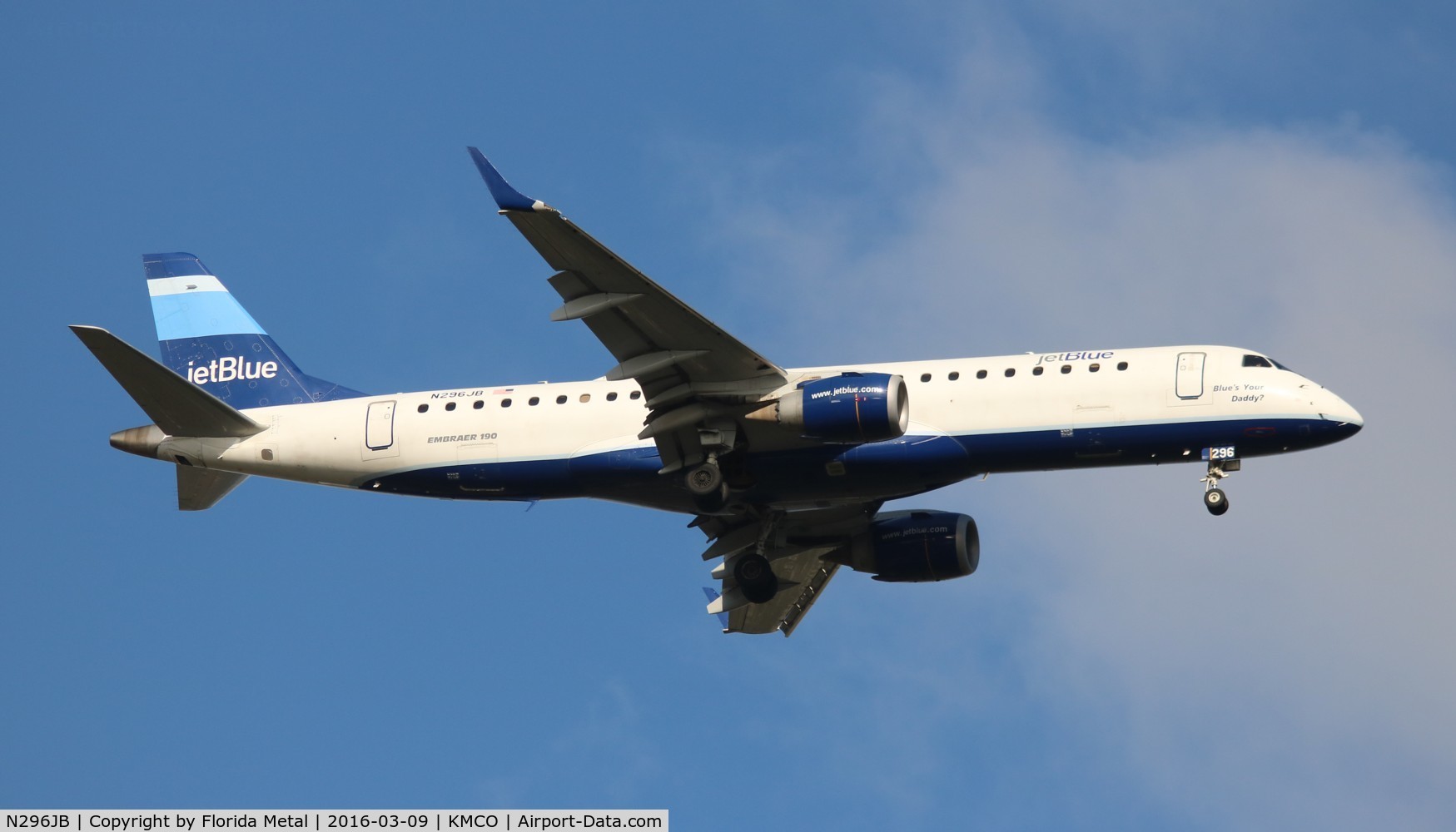 N296JB, Embraer ERJ-190-100 IGW 190AR C/N 19000219, MCO 2016