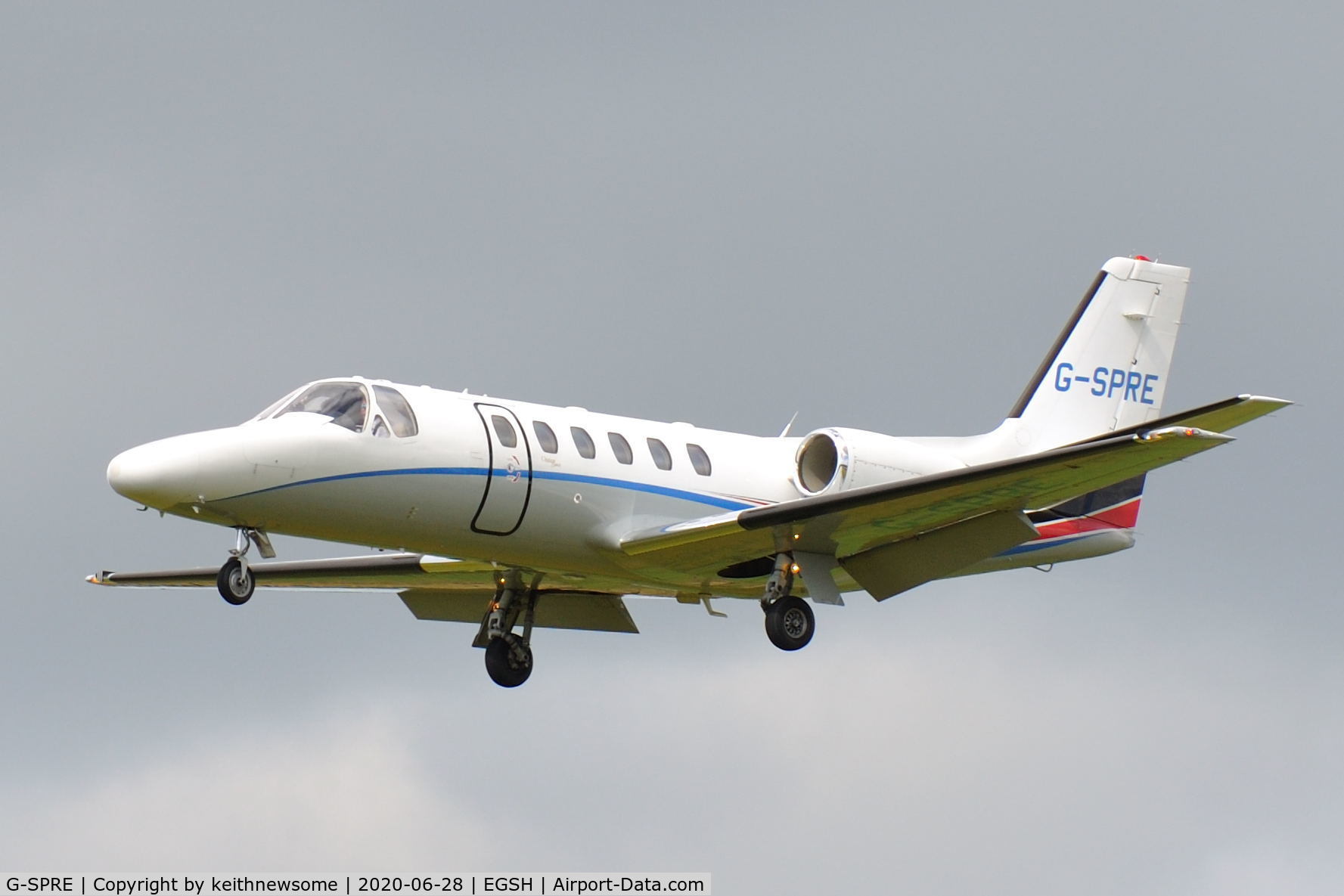 G-SPRE, 1999 Cessna 550 Citation Bravo C/N 550-0872, Arriving at Norwich from Belfast.