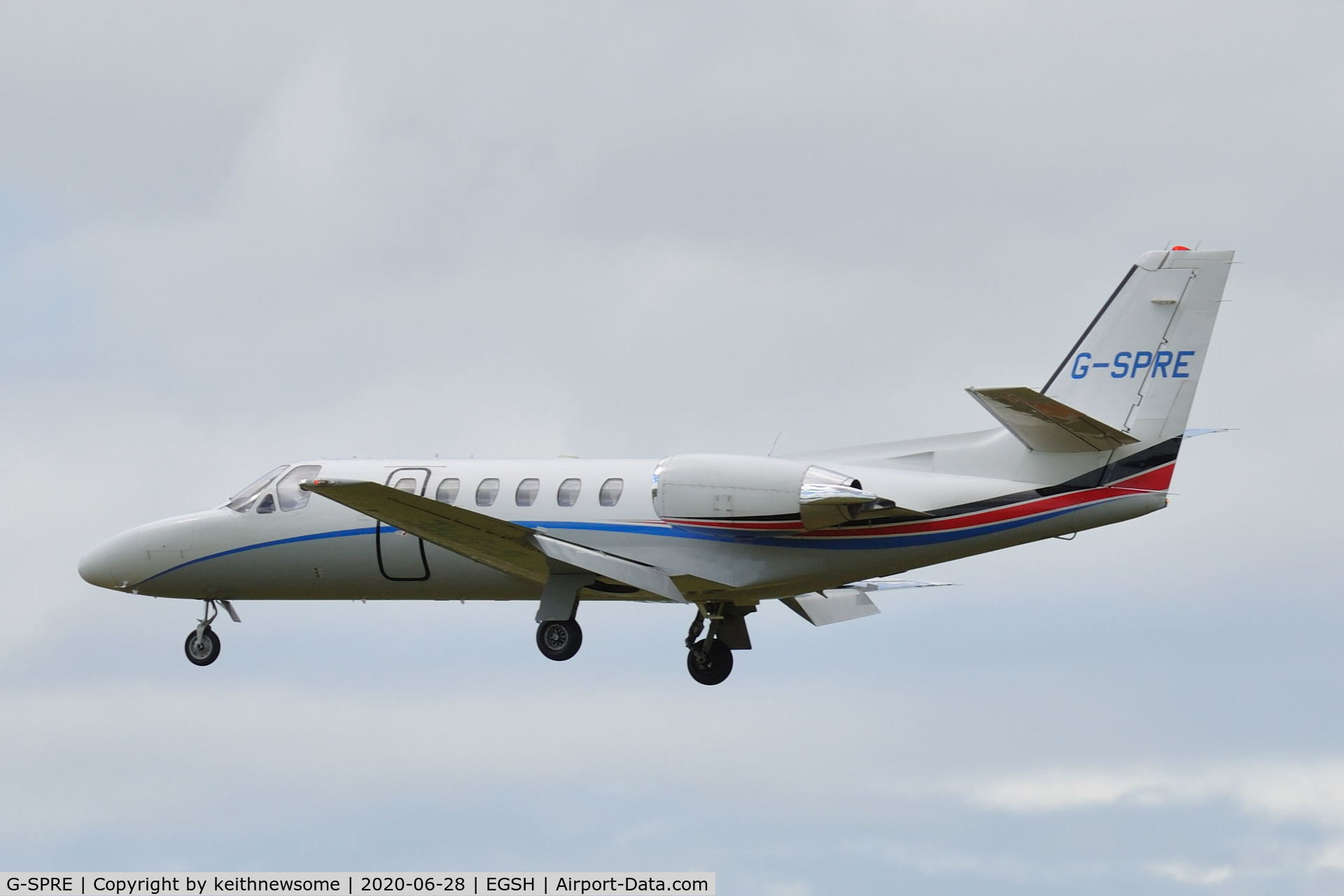 G-SPRE, 1999 Cessna 550 Citation Bravo C/N 550-0872, arriving at Norwich from Belfast.