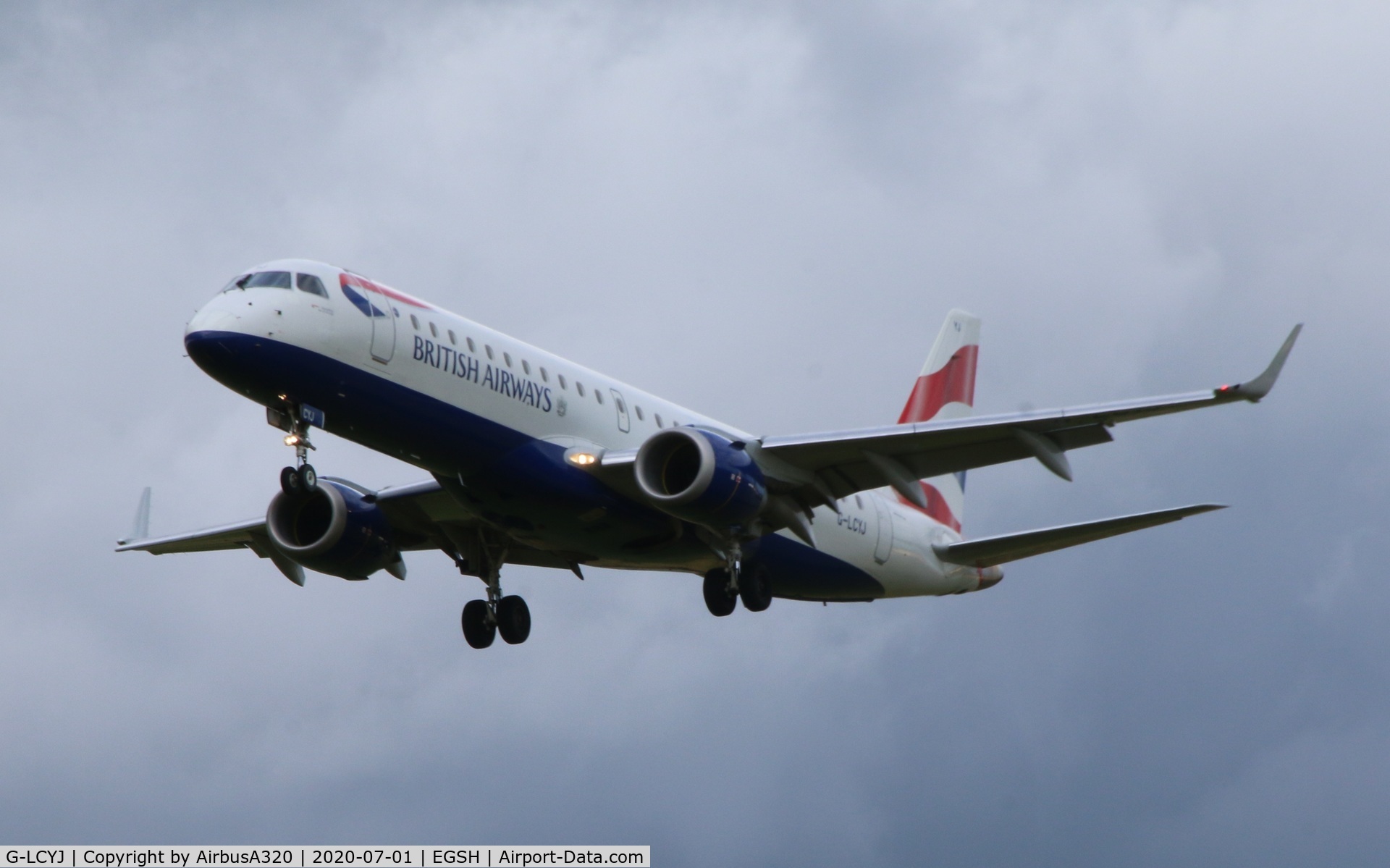 G-LCYJ, 2010 Embraer 190SR (ERJ-190-100SR) C/N 19000339, Arriving at Norwich