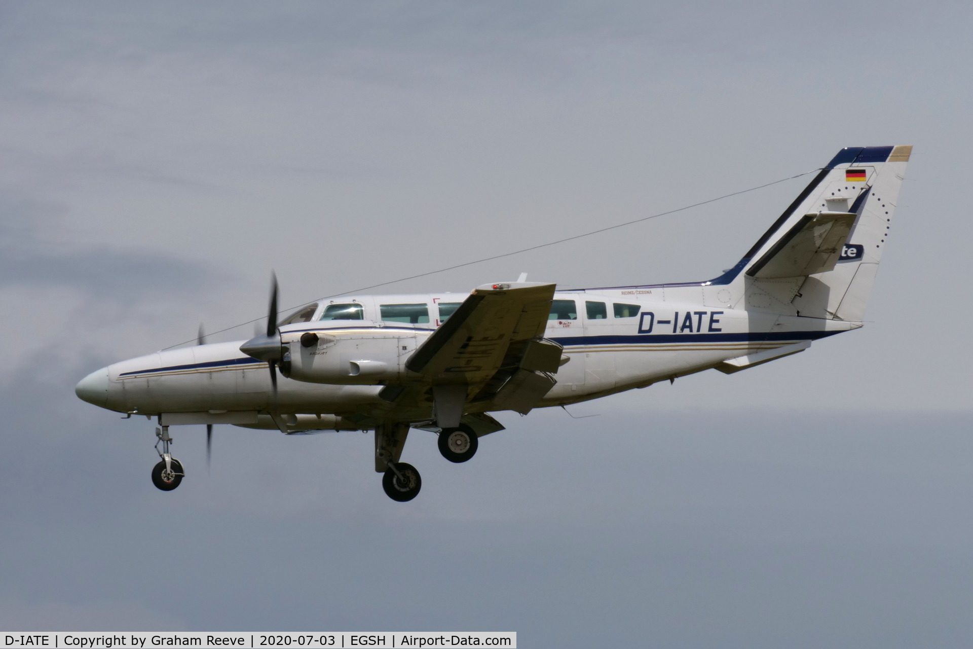 D-IATE, 1987 Reims F406 Caravan II C/N F406-0007, Landing at Norwich.