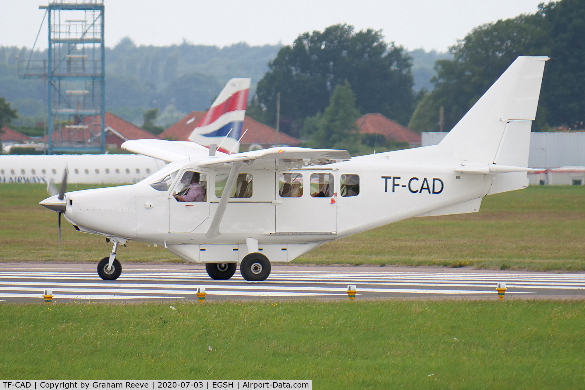 TF-CAD, Gippsland GA-8TC 320 Airvan C/N A8-TC-320-11-169, Departing from Norwich.