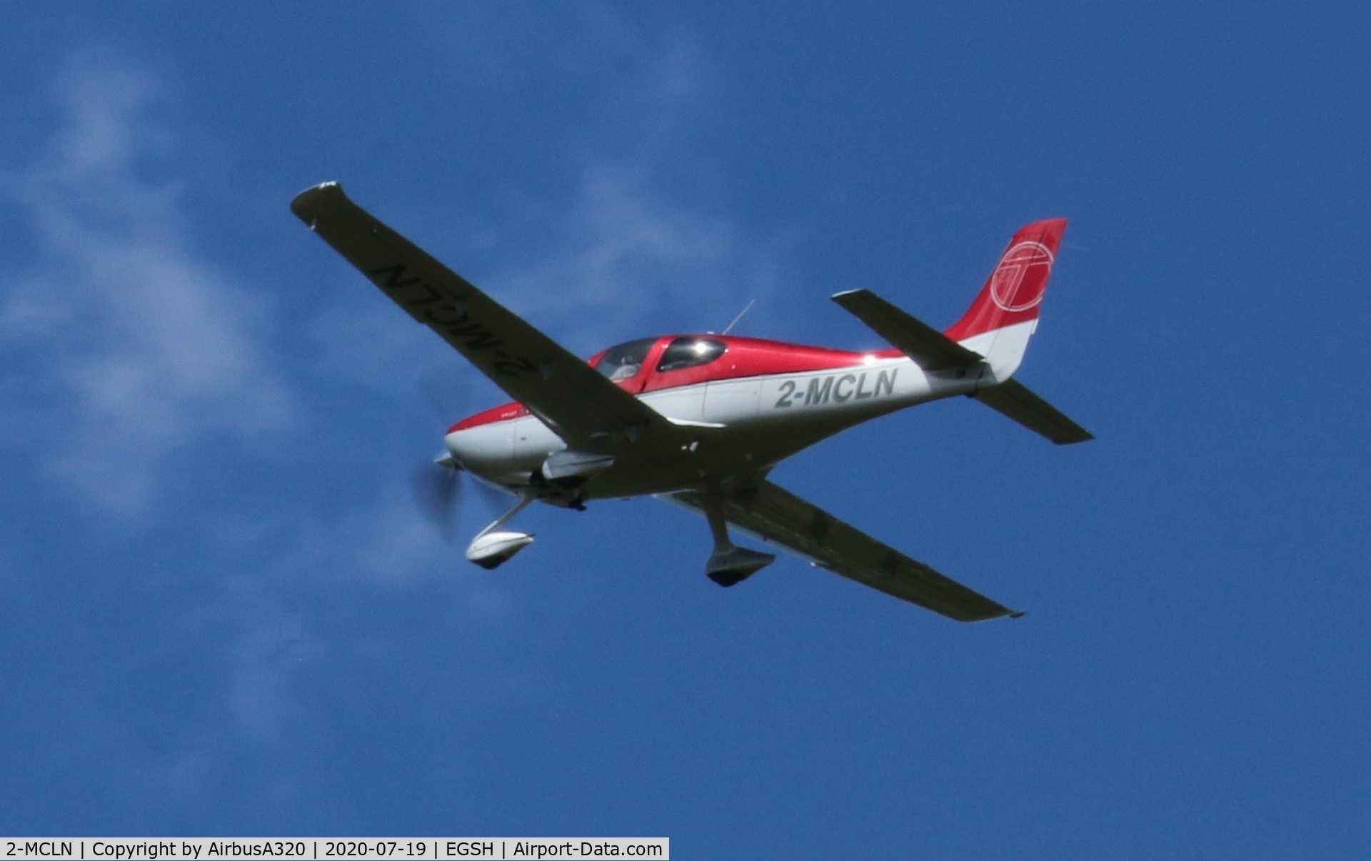 2-MCLN, 2011 Cirrus SR22T C/N 0177, Over flying Norwich