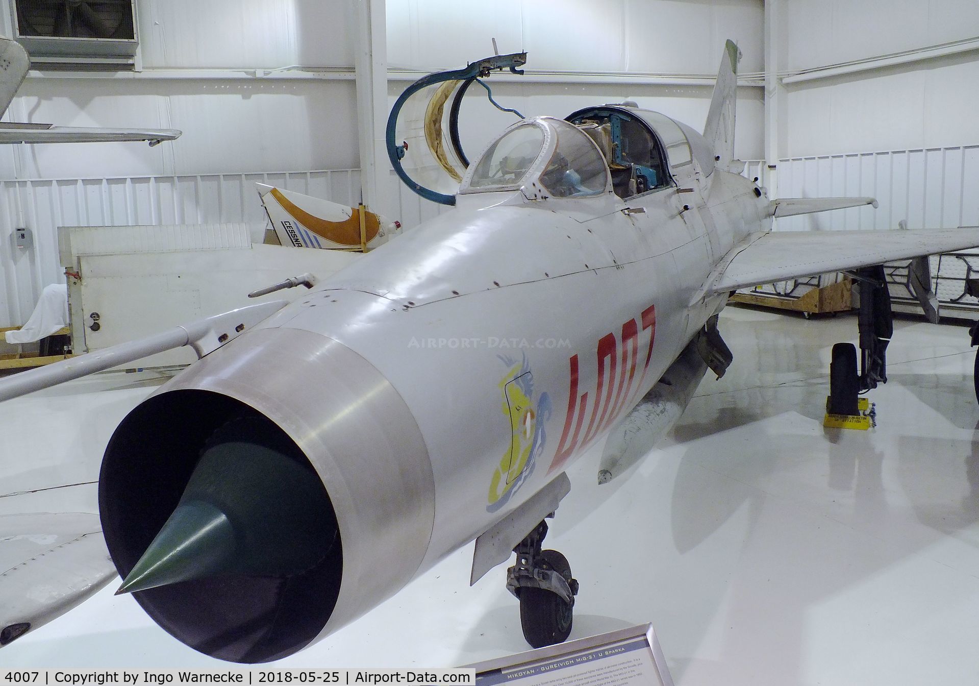 4007, Mikoyan-Gurevich MiG-21US C/N 07685140, Mikoyan i Gurevich MiG-21US MONGOL-B at the Tennessee Museum of Aviation, Sevierville TN