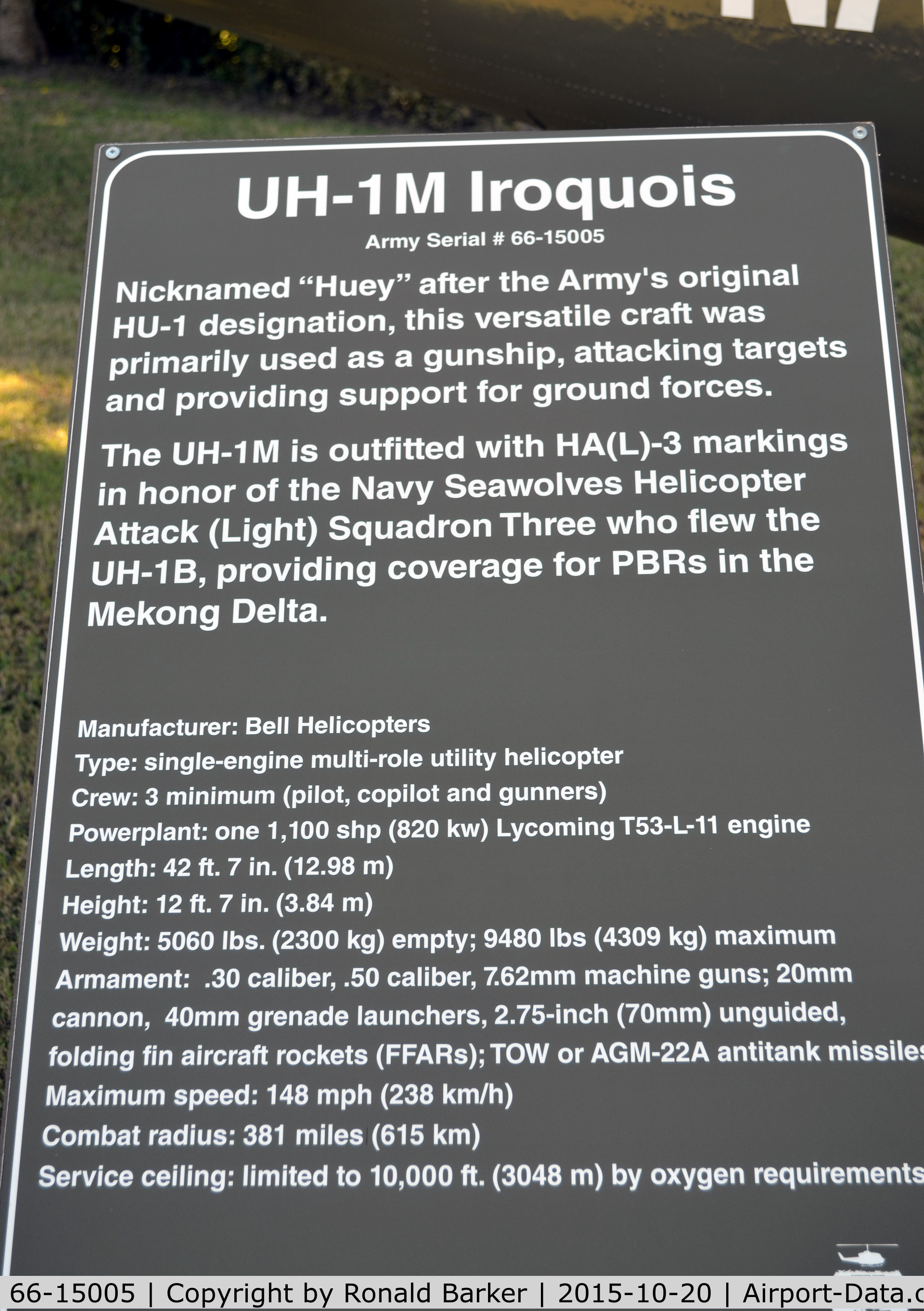 66-15005, Bell UH-1M Iroquois C/N 1733, UH-1M  Vietnam Village Patriots Point