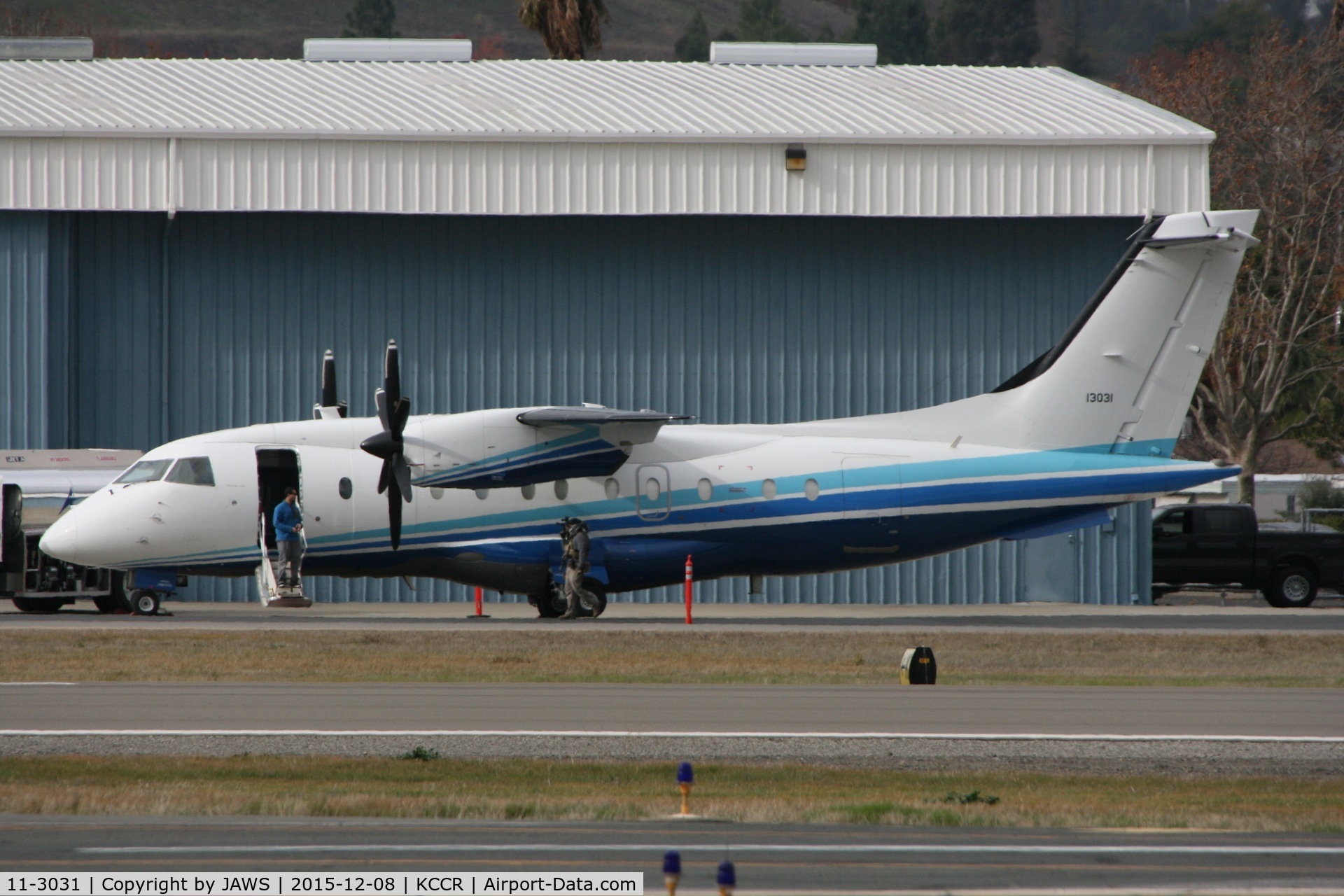 11-3031, 1995 Dornier C-146A Wolfhound C/N 3031, 11-3031 Dornier Do-328 at KCCR on 12/8/2015 , complete with armed guard on stag under the wing .