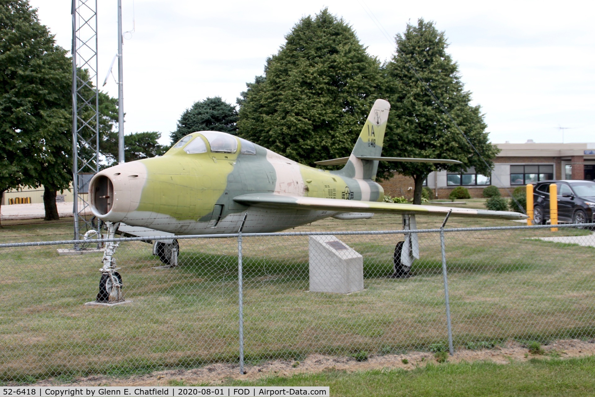 52-6418, 1952 Republic F-84F Thunderstreak C/N Not found 52-6418, Displayed in front of the ANG base