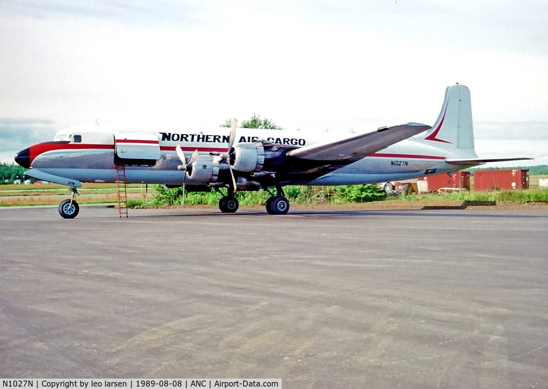 N1027N, 1952 Douglas VC-118A Liftmaster (DC-6A) C/N 43580, Anchorage 8.8.1989