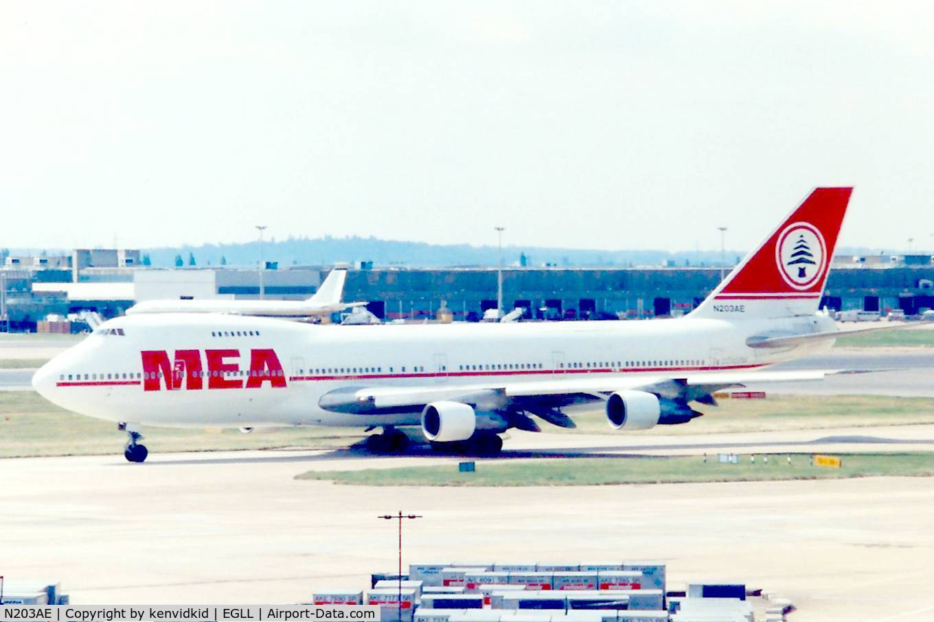 N203AE, 1975 Boeing 747-2B4B C/N 21098, At London Heathrow, early 1990's.