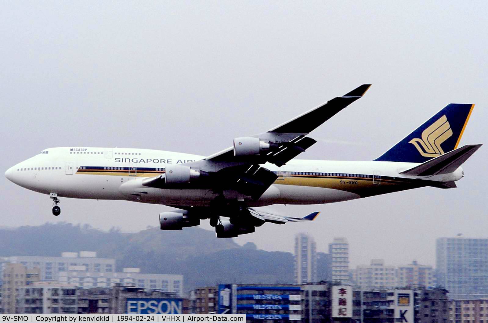 9V-SMO, 1992 Boeing 747-412 C/N 27066, At Hong Kong Airport (Kai Tak) on a George Pick Aviation Tour.