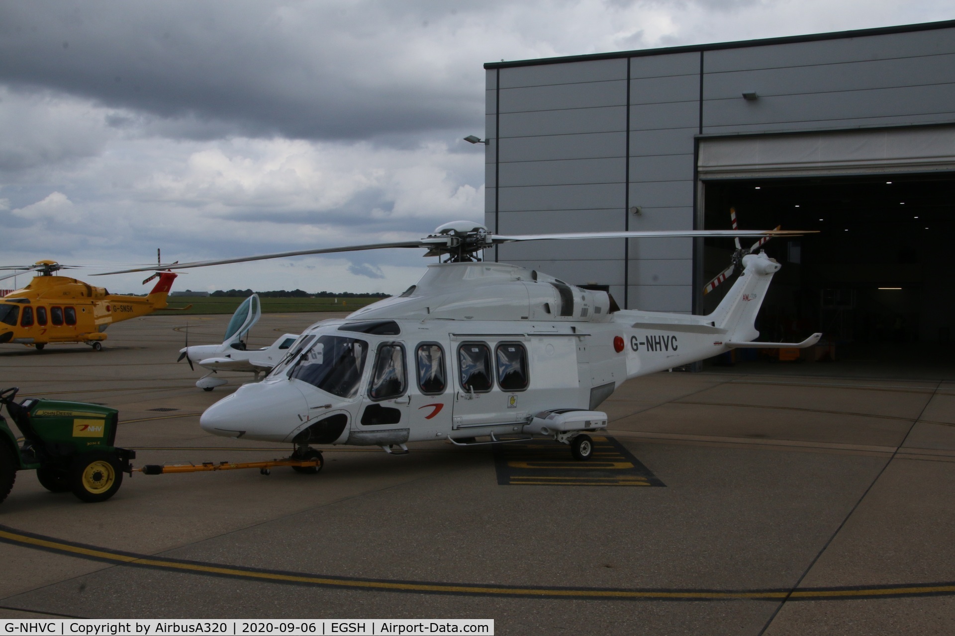 G-NHVC, 2015 AgustaWestland AW-139 C/N 31704, Emerging from NHV Hangar at Norwich