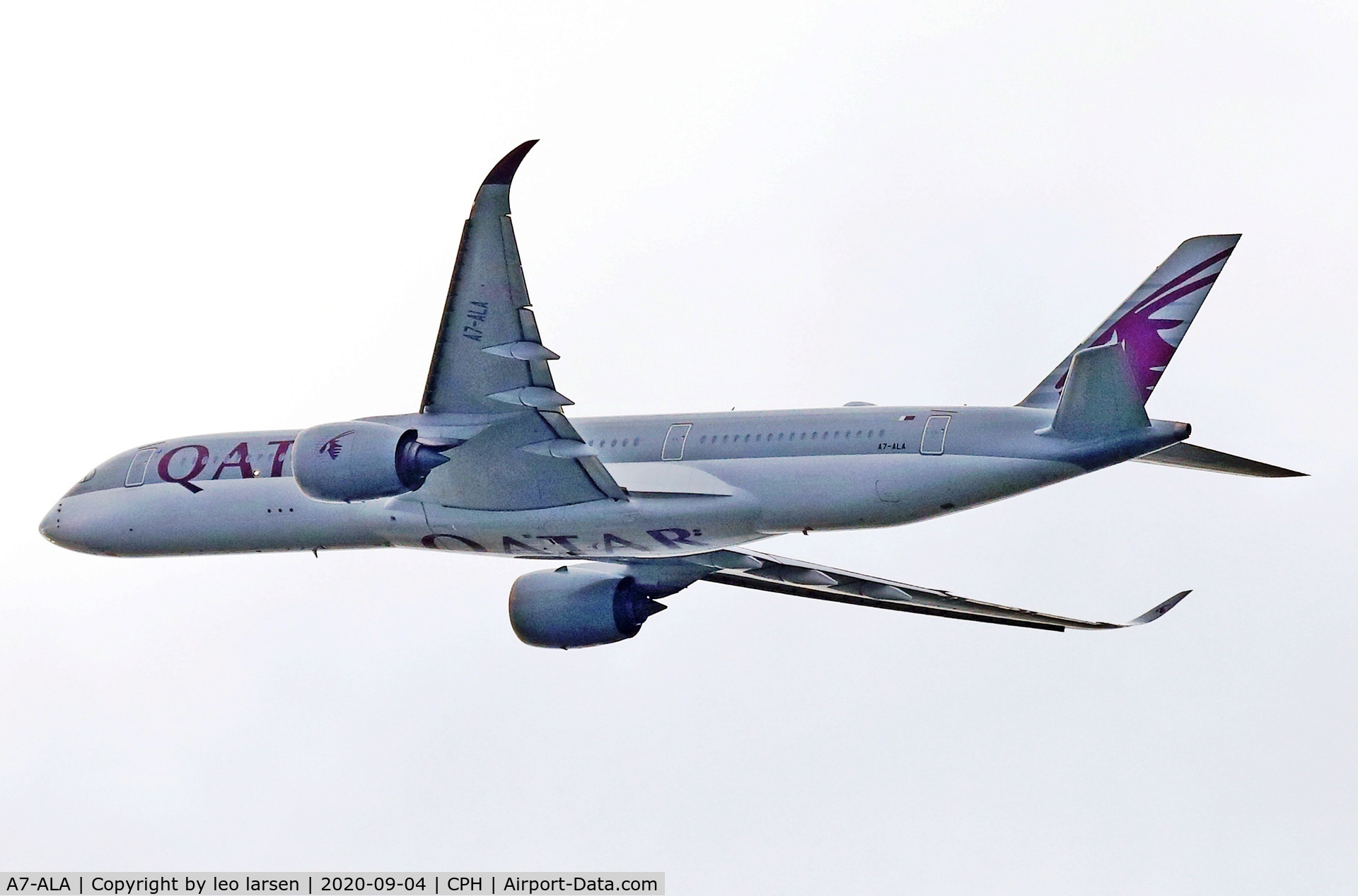 A7-ALA, 2014 Airbus A350-941 C/N 006, Copenhagen 4.9.2020