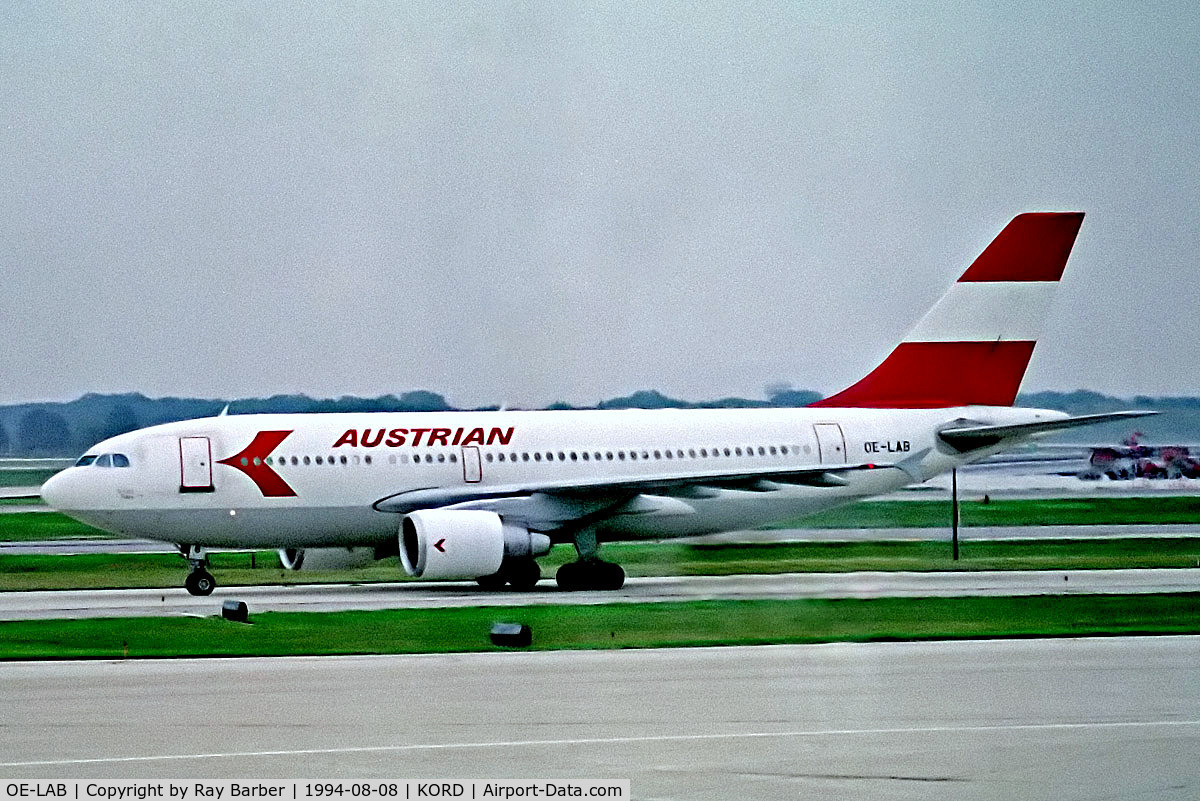 OE-LAB, 1989 Airbus A310-324 C/N 492, OE-LAB   Airbus A310-324/ET [492] (Austrian Airlines) Chicago-O'Hare Int'l~N 08/08/1994