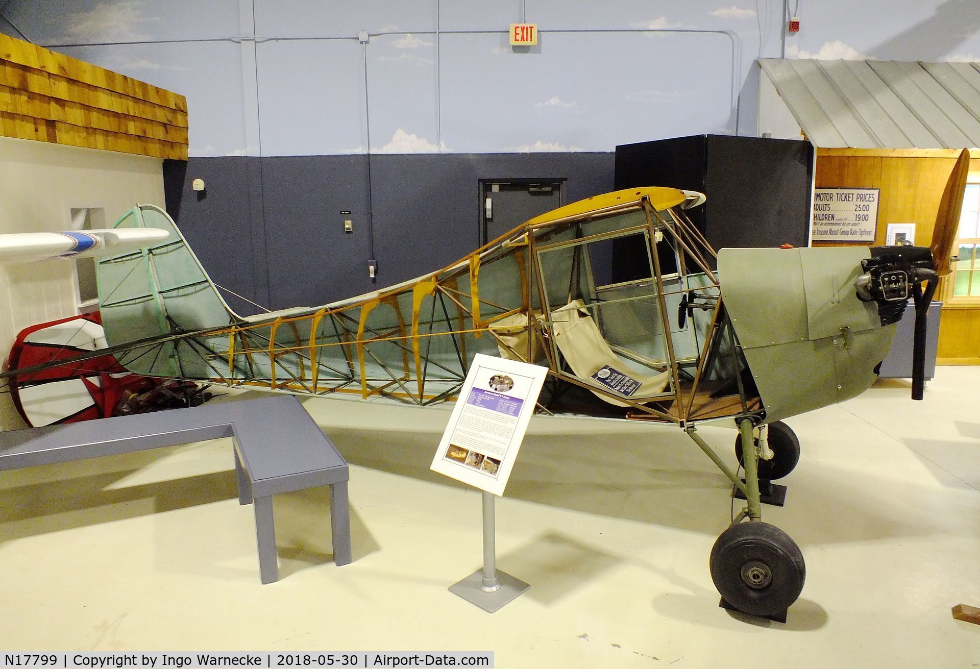 N17799, Aeronca K C/N K-66, Aeronca K 1 Scout (minus wings and starboard outer skin) at the Southern Museum of Flight, Birmingham AL