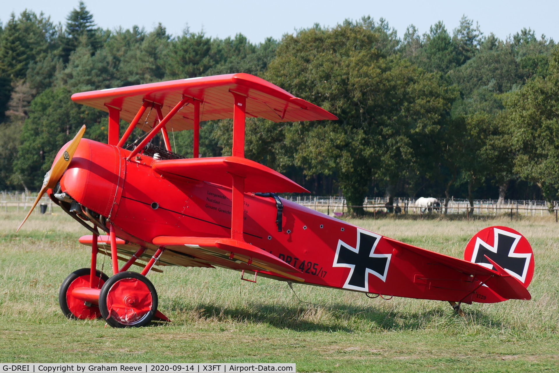 G-DREI, 2011 Fokker Dr.1 Triplane Replica C/N LAA 238-14848, Parked at Felthorpe.