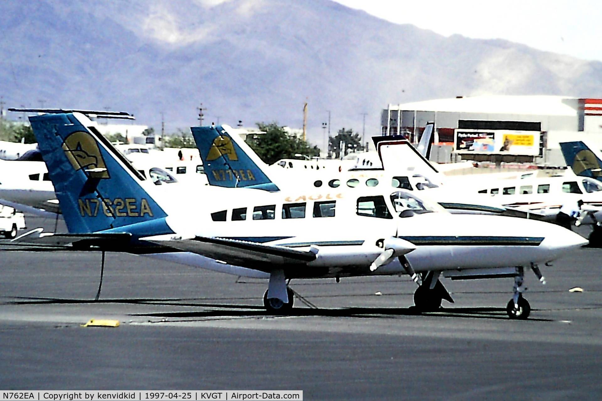N762EA, Cessna 402C C/N 402C0061, At North Las Vegas Airport prior to attending the Golden Air Tattoo at Nellis.