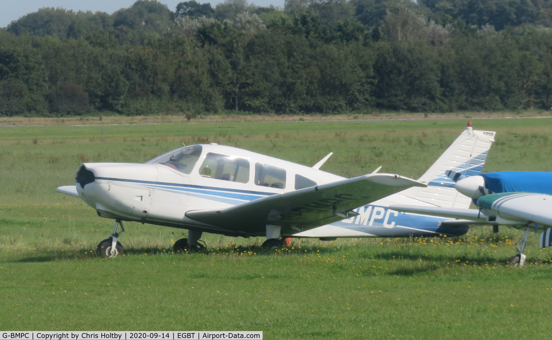 G-BMPC, 1977 Piper PA-28-181 Cherokee Archer II C/N 28-7790436, Parked without its prop and cowling at Turweston, Bucks