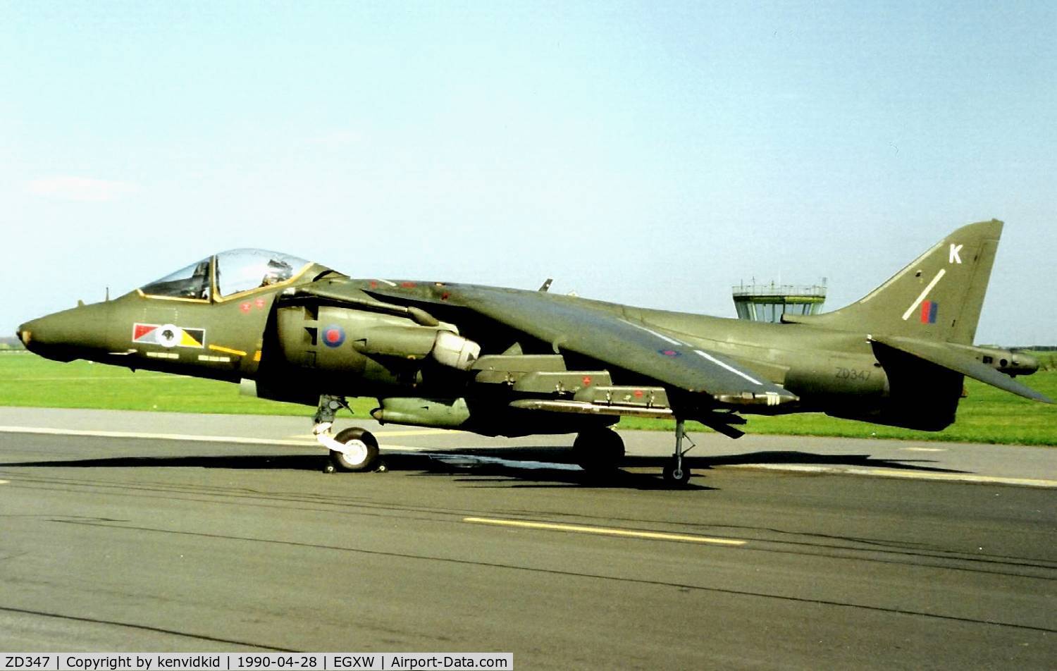 ZD347, 1988 British Aerospace Harrier GR.5 C/N P14, At the Waddington 1990 photocall.