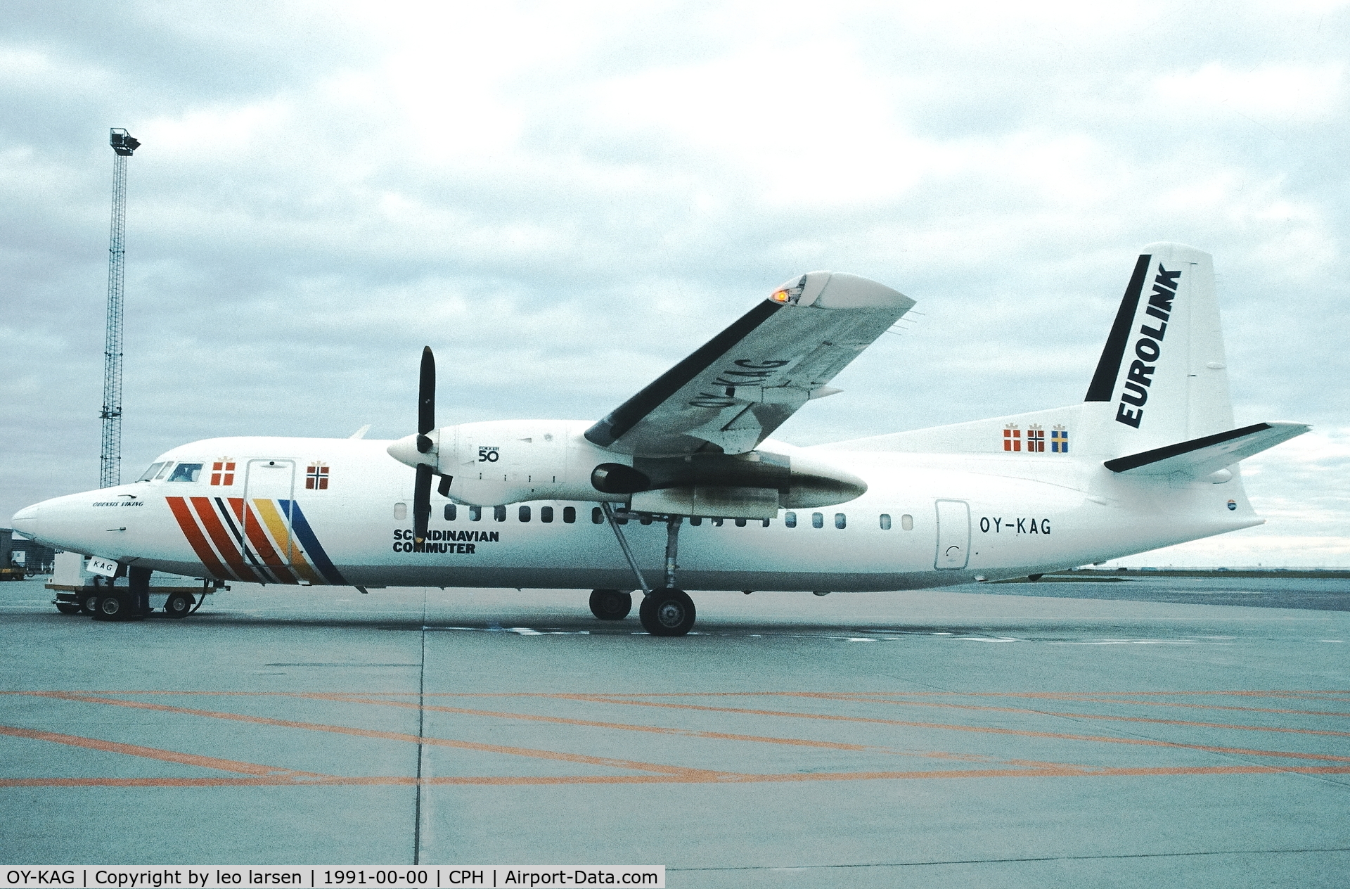OY-KAG, 1990 Fokker 50 C/N 20185, Copenhagen 1991