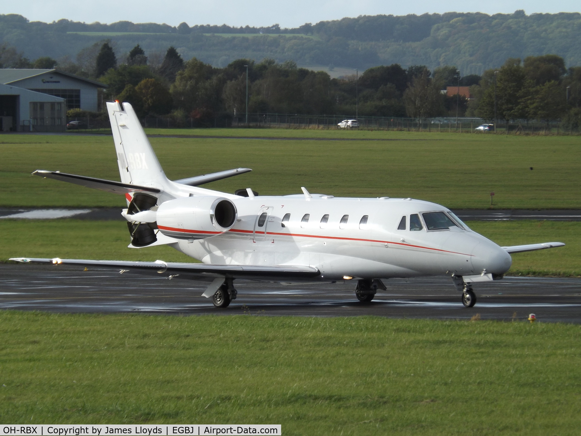 OH-RBX, 1999 Cessna 560XL Citation Excel C/N 560-5056, Back tracking RW 27 at Gloucestershire Airport.