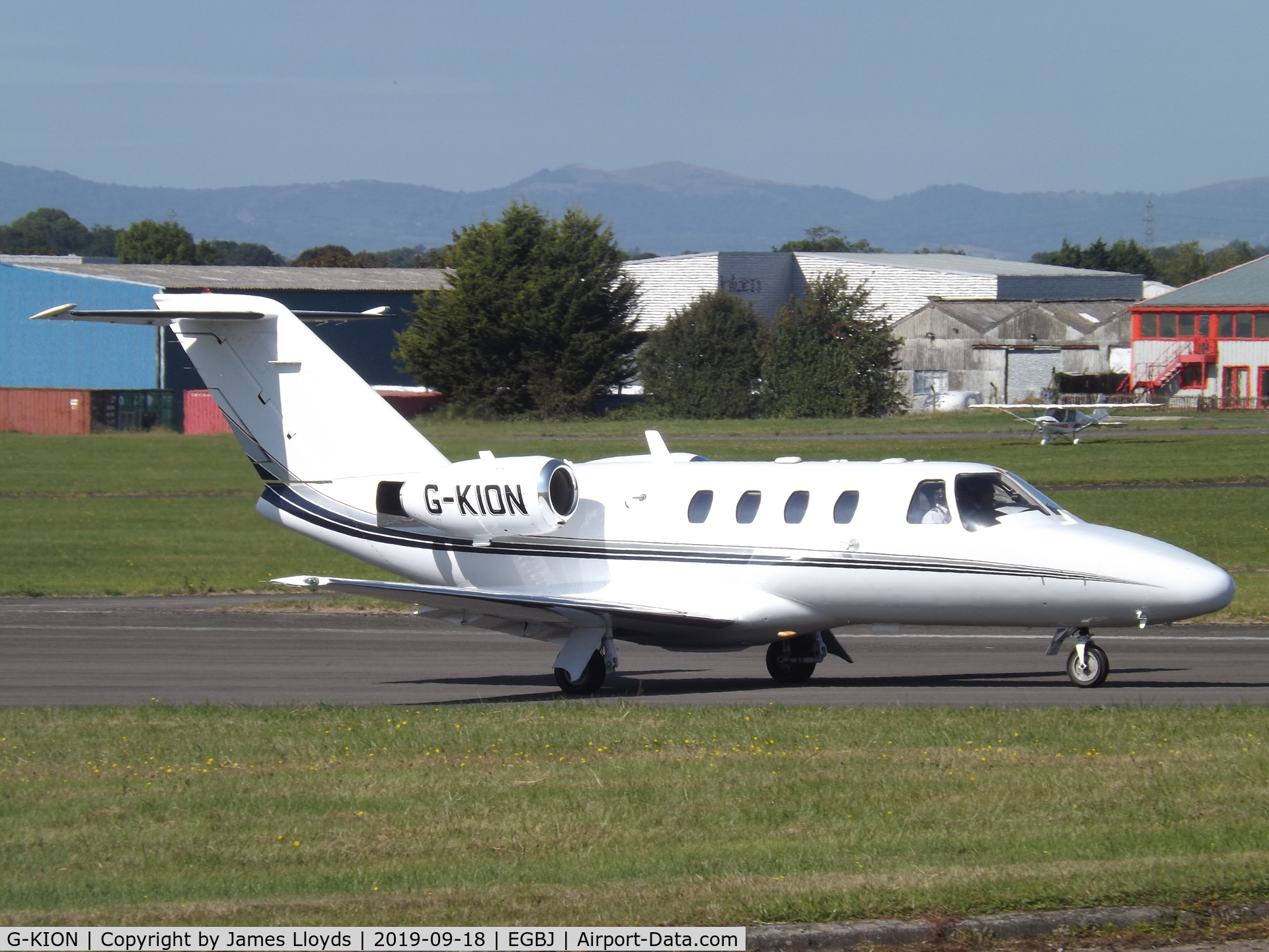 G-KION, 1998 Cessna 525 CitationJet CJ1 C/N 525-0292, Back Tracking RW 27 at Gloucestershire Airport.