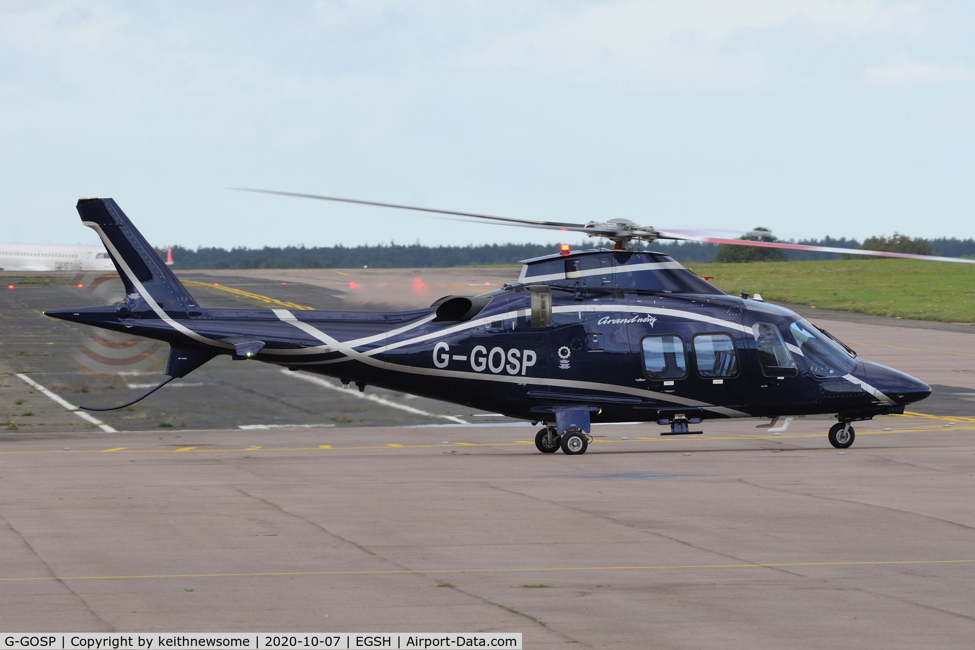 G-GOSP, 2012 AgustaWestland AW-109SP GrandNew C/N 22259, Leaving Norwich.
