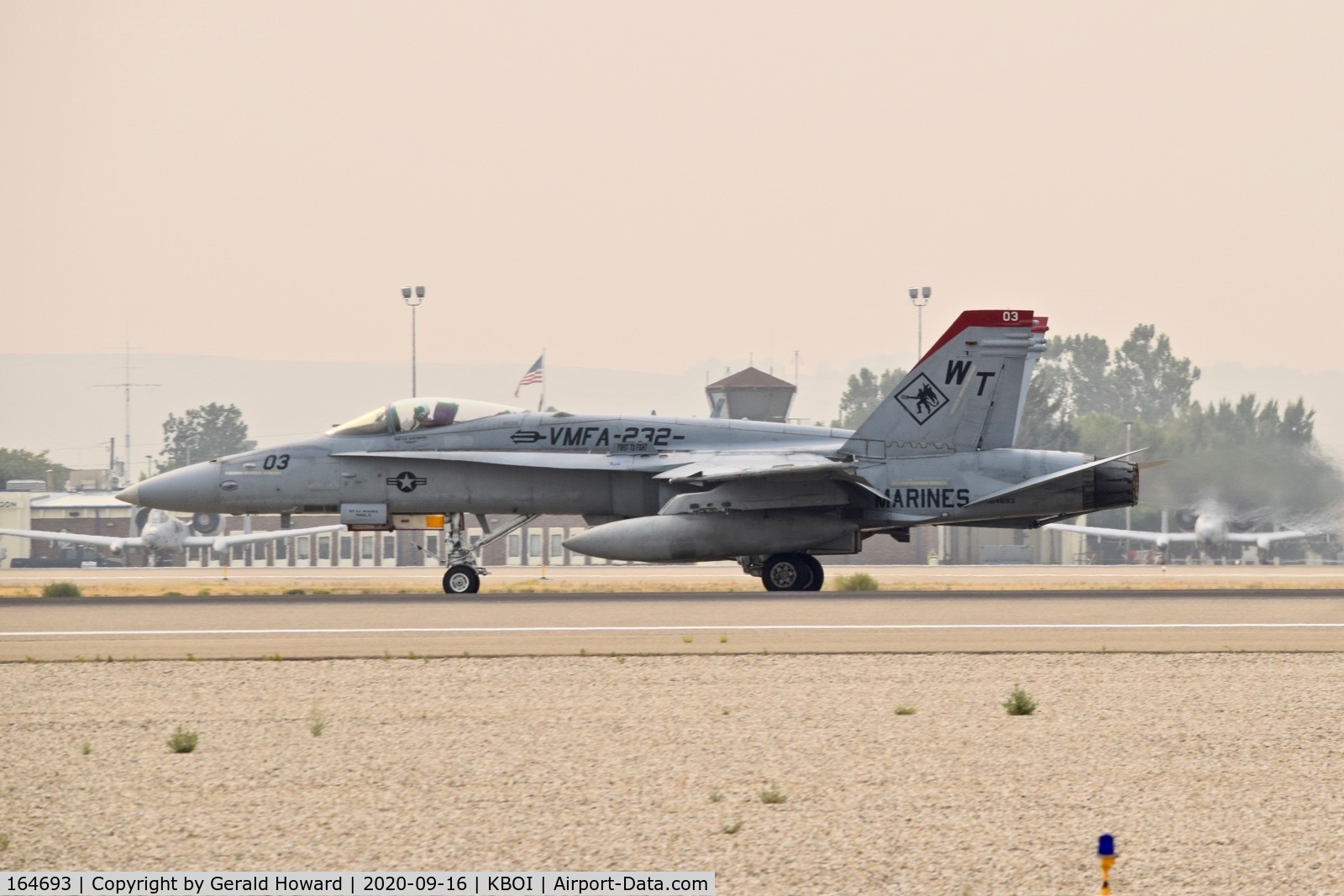 164693, McDonnell Douglas F/A-18C Hornet C/N 1127, (WT-03) Take off on 10L. VMFA-232 