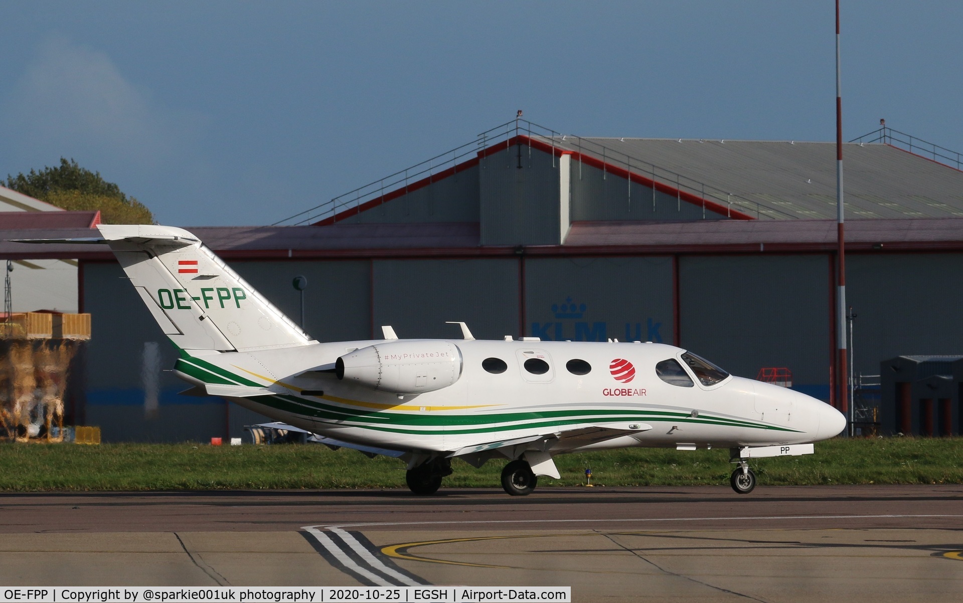 OE-FPP, 2009 Cessna 510 Citation Mustang Citation Mustang C/N 510-0186, Arriving at Norwich