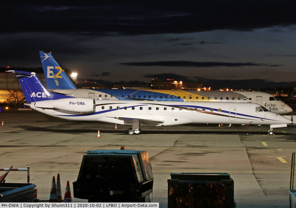 PH-DWA, 2007 Embraer ERJ-145LR (EMB-145LR) C/N 14501000, Parked at the General Aviation for a night stop.... special Soccer flight against Toulouse Football Club
