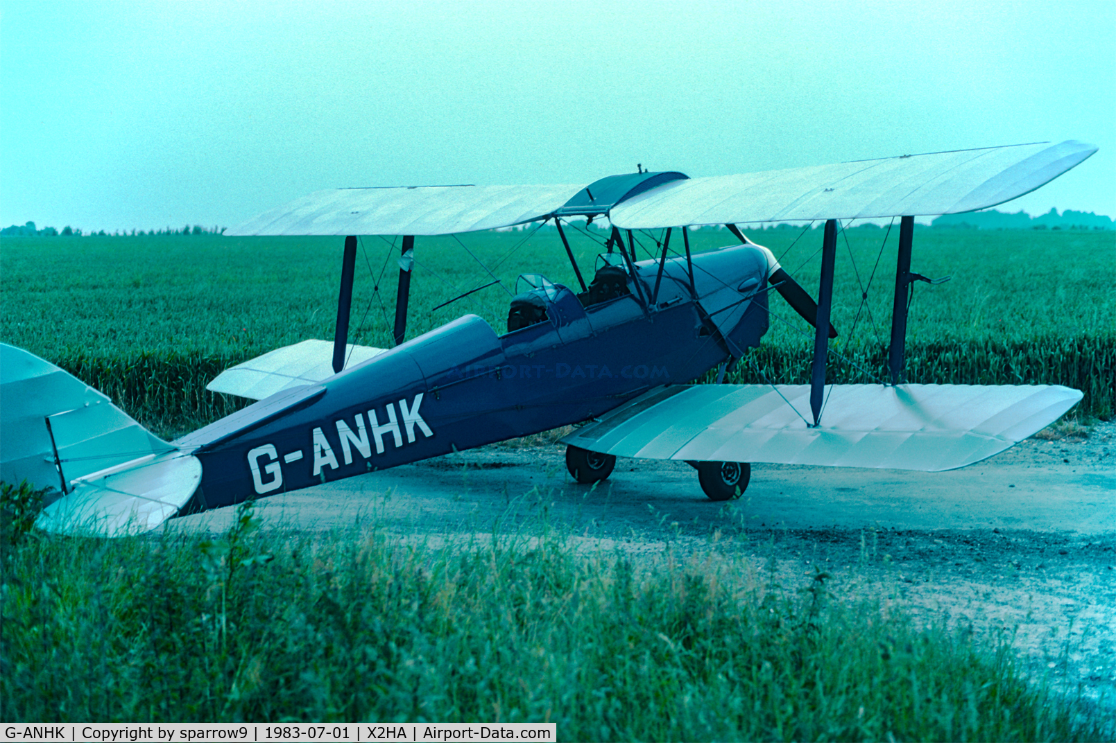 G-ANHK, 1939 De Havilland DH-82A Tiger Moth II C/N 82442, An evening at Hampstead Norreys. Scanned from a slide.