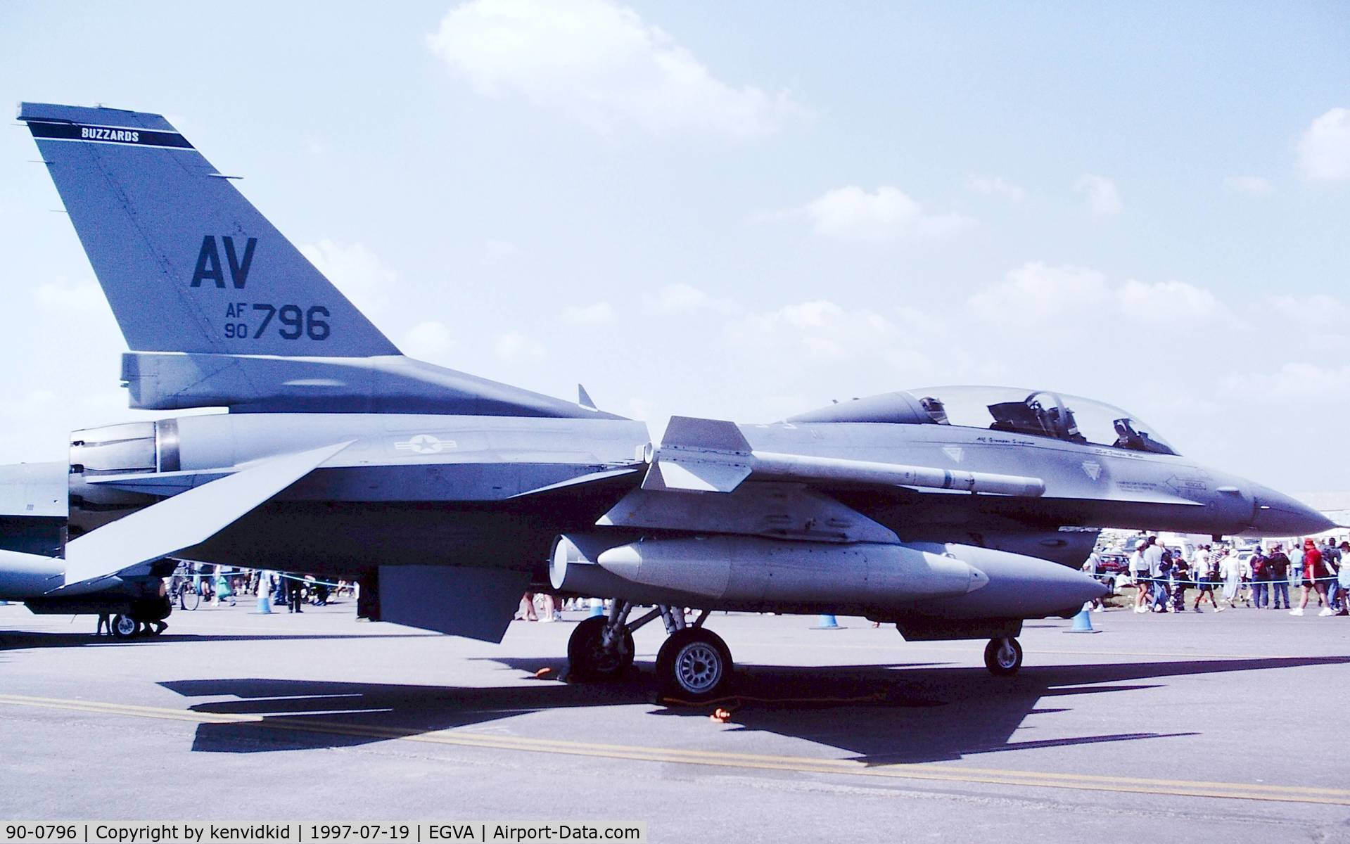 90-0796, 1990 General Dynamics F-16DG Night Falcon C/N 1D-74, At the 1997 Royal International Air Tattoo.