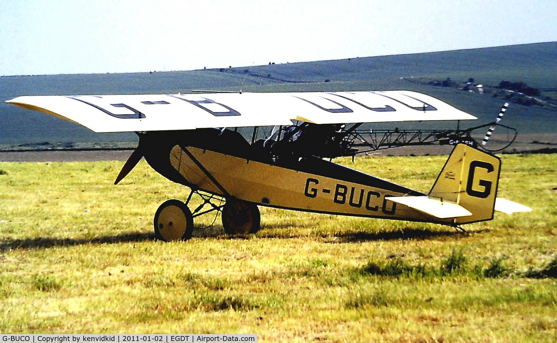 G-BUCO, 1992 Pietenpol Air Camper C/N PFA 047-11829, At Wroughton, year unknown.