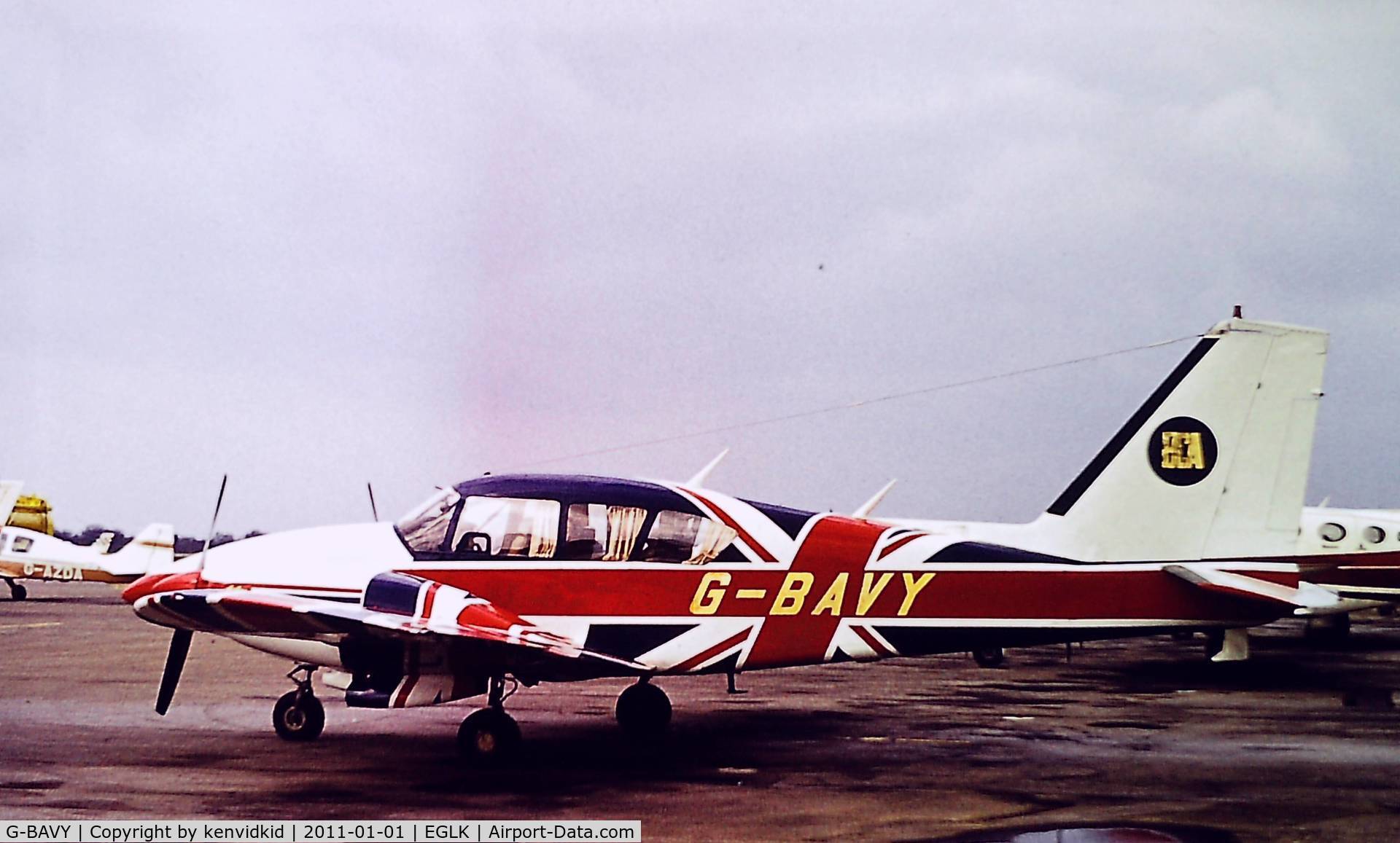 G-BAVY, 1973 Piper PA-23-250 Aztec C/N 27-7305017, At Blackbushe circa 1975.