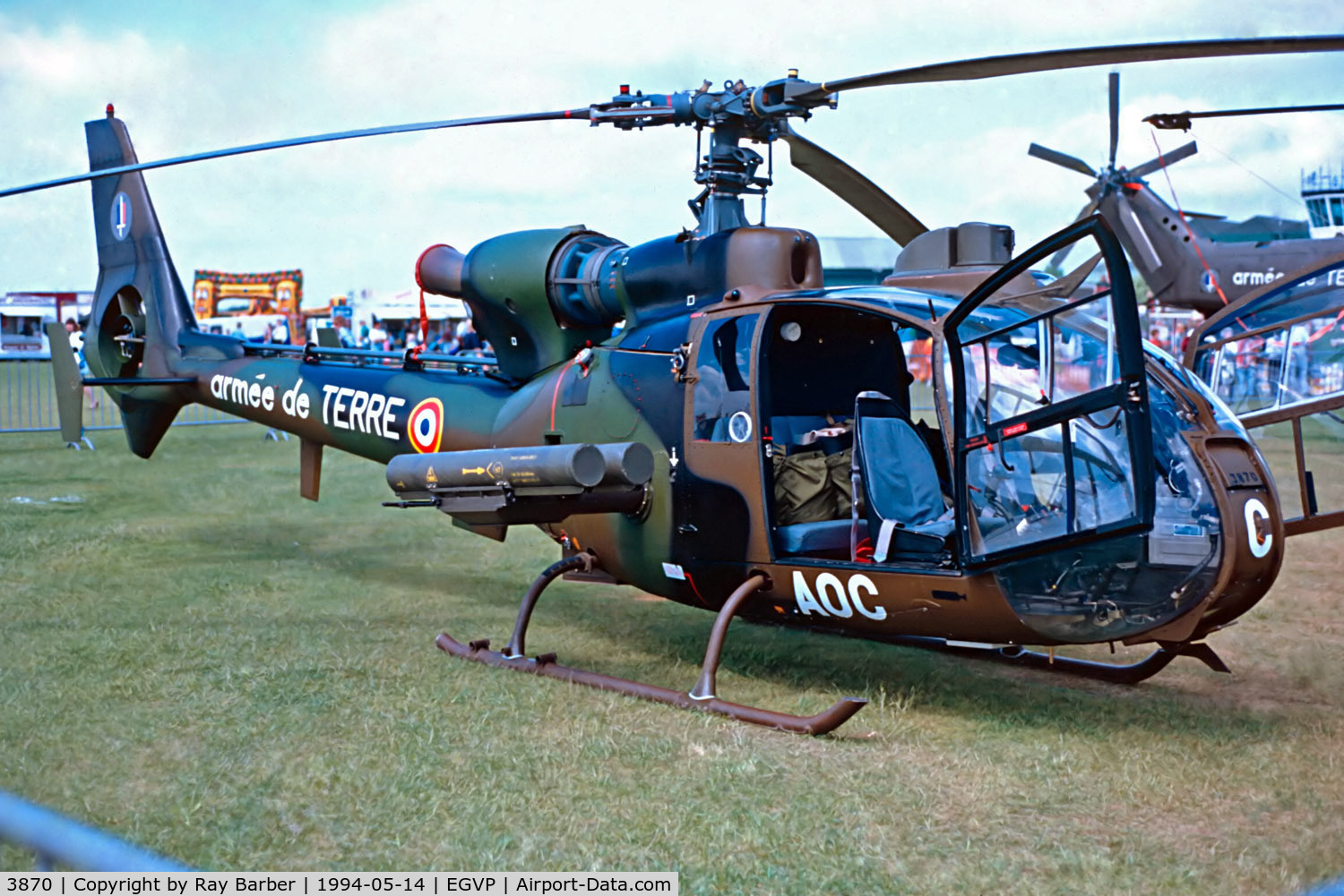 3870, Aérospatiale SA-342M Gazelle C/N 1870, 3870   Aerospatiale SA.342M Gazelle [1870] (French Army) AAC Middle Wallop~G 14/05/1994 Seen here with former code of AOC