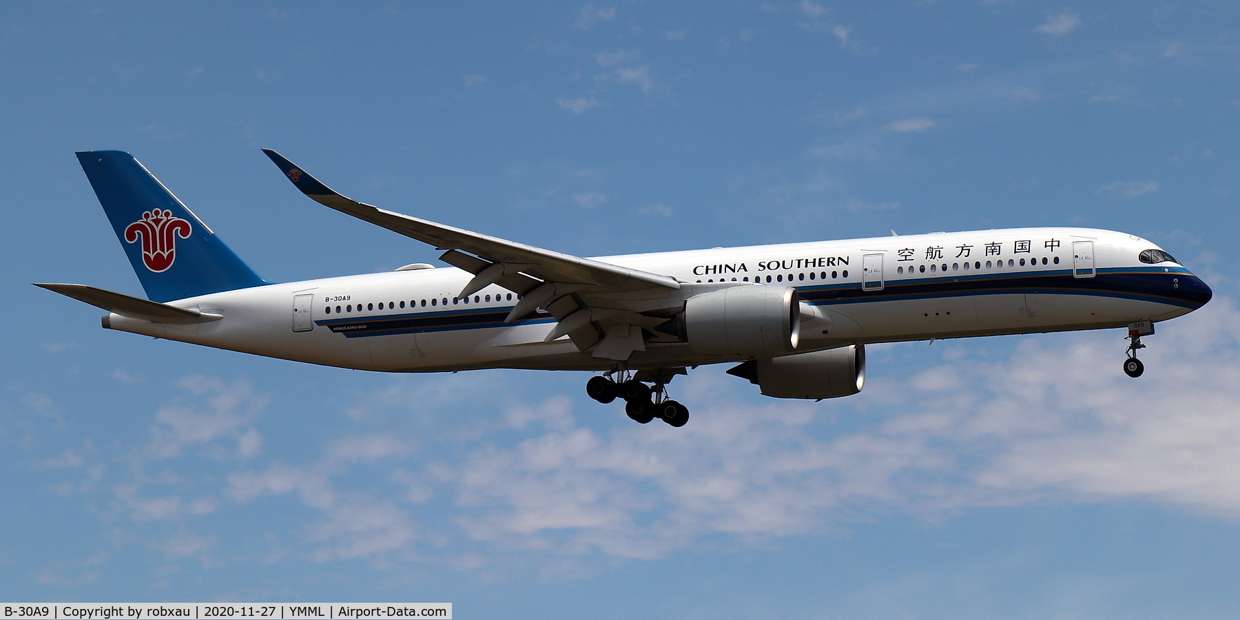B-30A9, 2019 Airbus A350-941 C/N 339, On short final for Melbourne runway 34
