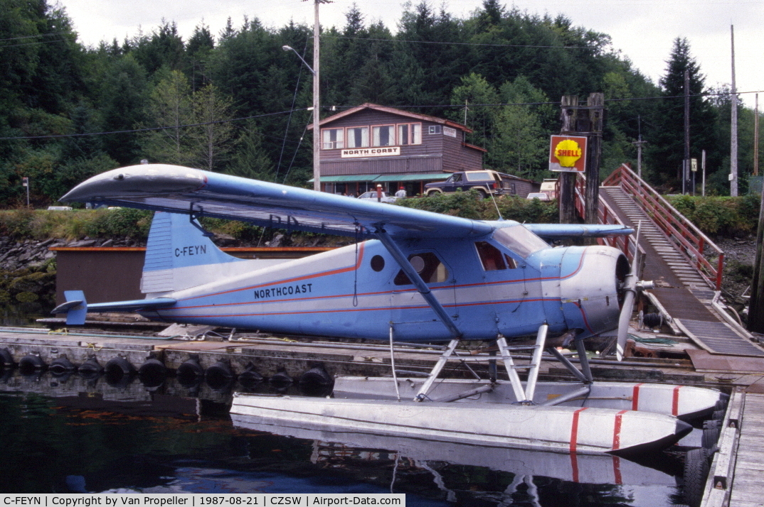 C-FEYN, 1953 De Havilland Canada DHC-2 Beaver Mk.I C/N 508, De Havilland Canada DHC-2 Beaver I at Seal Cove Water Airport, Prince Rupert, British Columbia, Canada. 1987