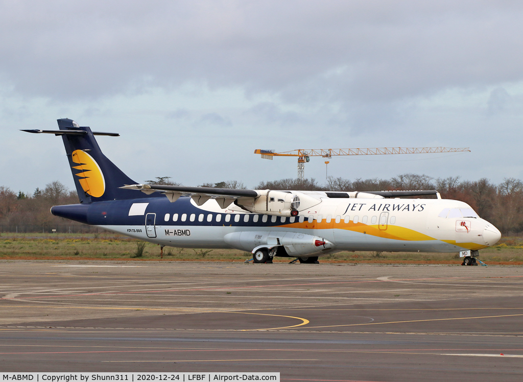 M-ABMD, 2008 ATR 72-212A C/N 793, Stored without props and still in Jet Airways c/s