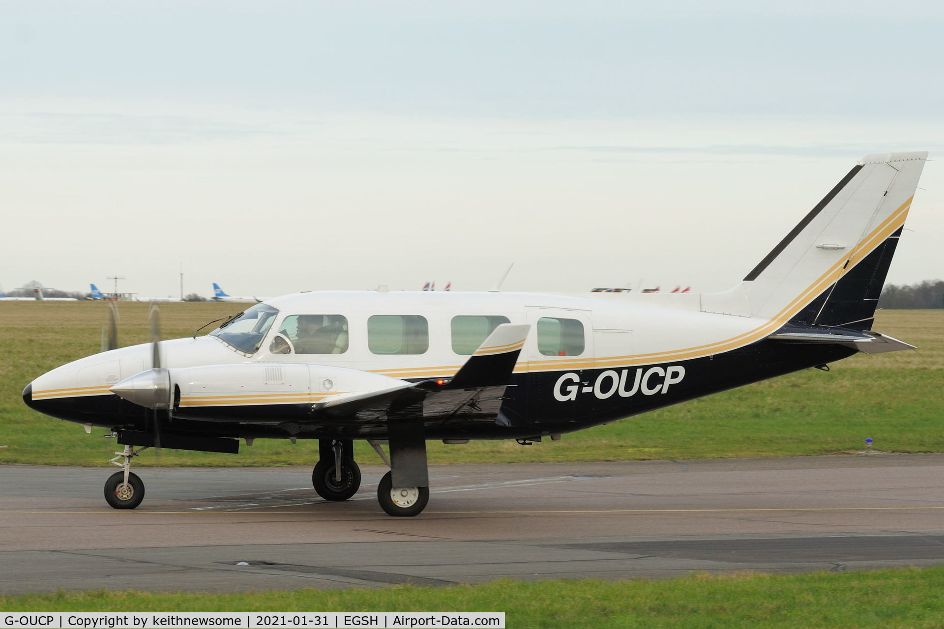 G-OUCP, 1979 Piper PA-31-310 Navajo Navajo C/N 31-7912117, Arriving at Norwich from Doncaster.