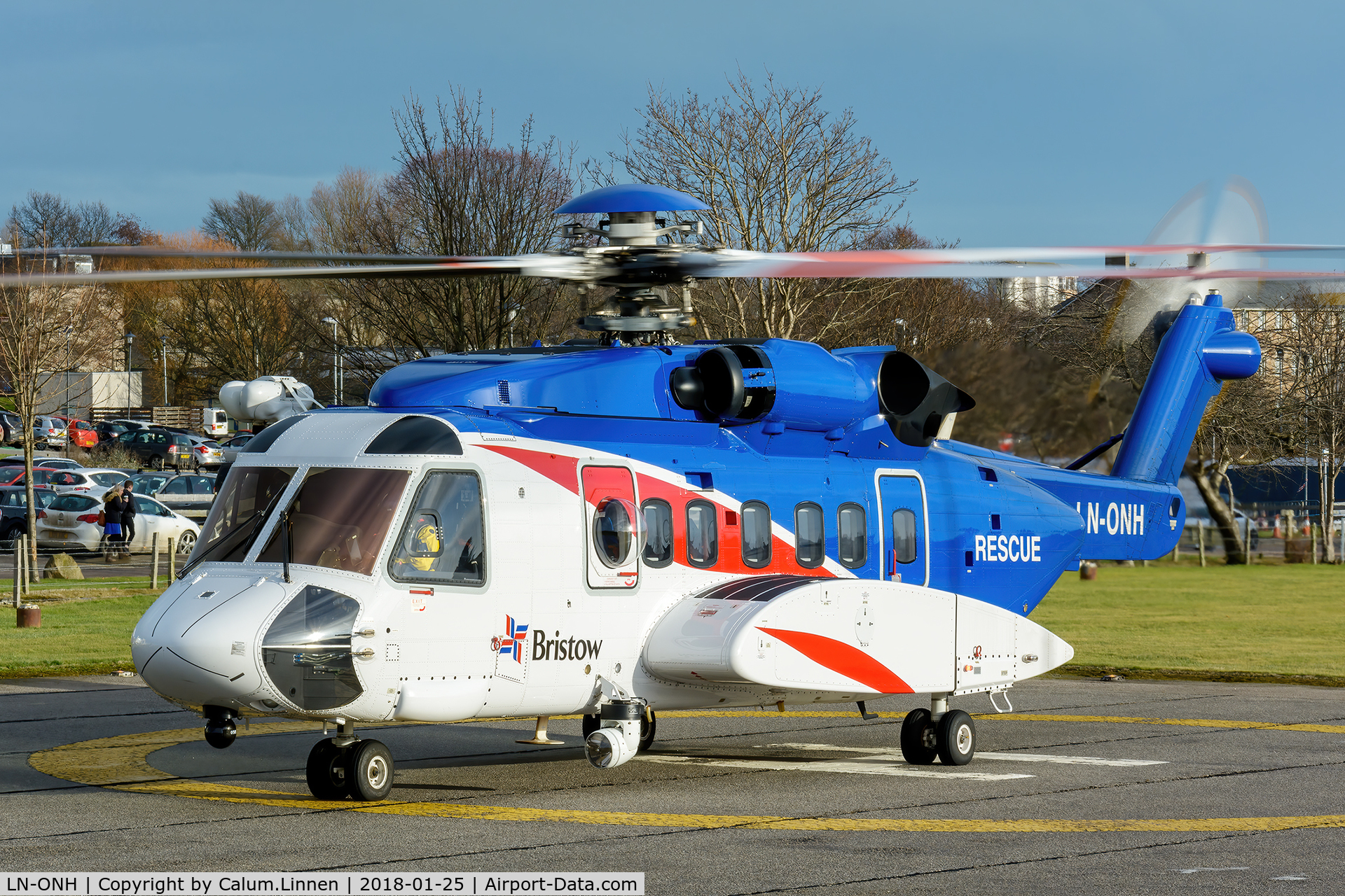 LN-ONH, 2008 Sikorsky S-92A C/N 920094, Bristow Rescue One at Aberdeen Royal Infirmary following a SAR mission in the North Sea.