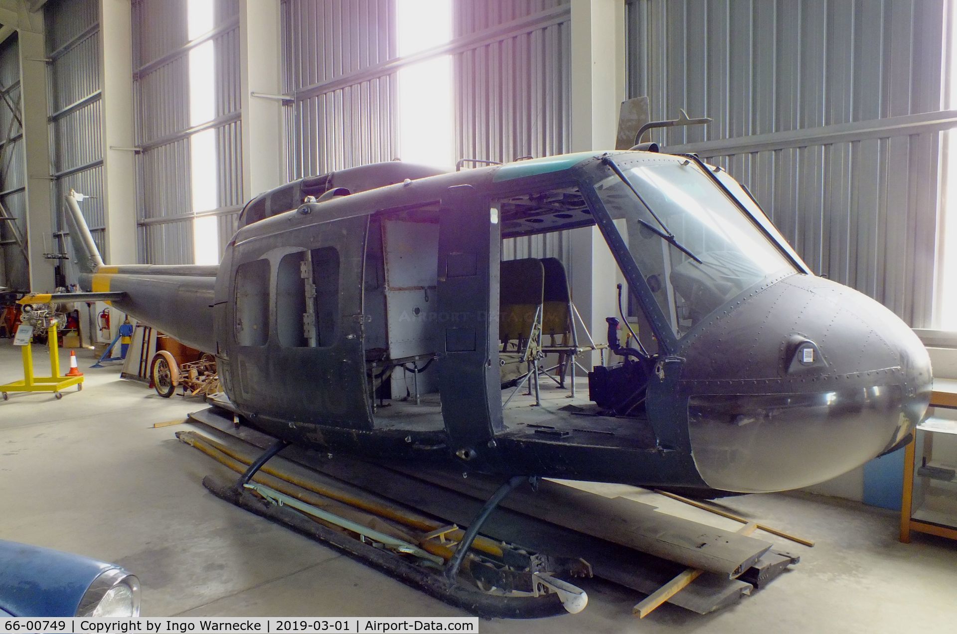66-00749, 1966 Bell UH-1H Iroquois C/N 5232, Bell UH-1H Iroquois (minus rotors, painted to represent a UH-1D of german borderguards for movie purposes) at the Malta Aviation Museum, Ta' Qali