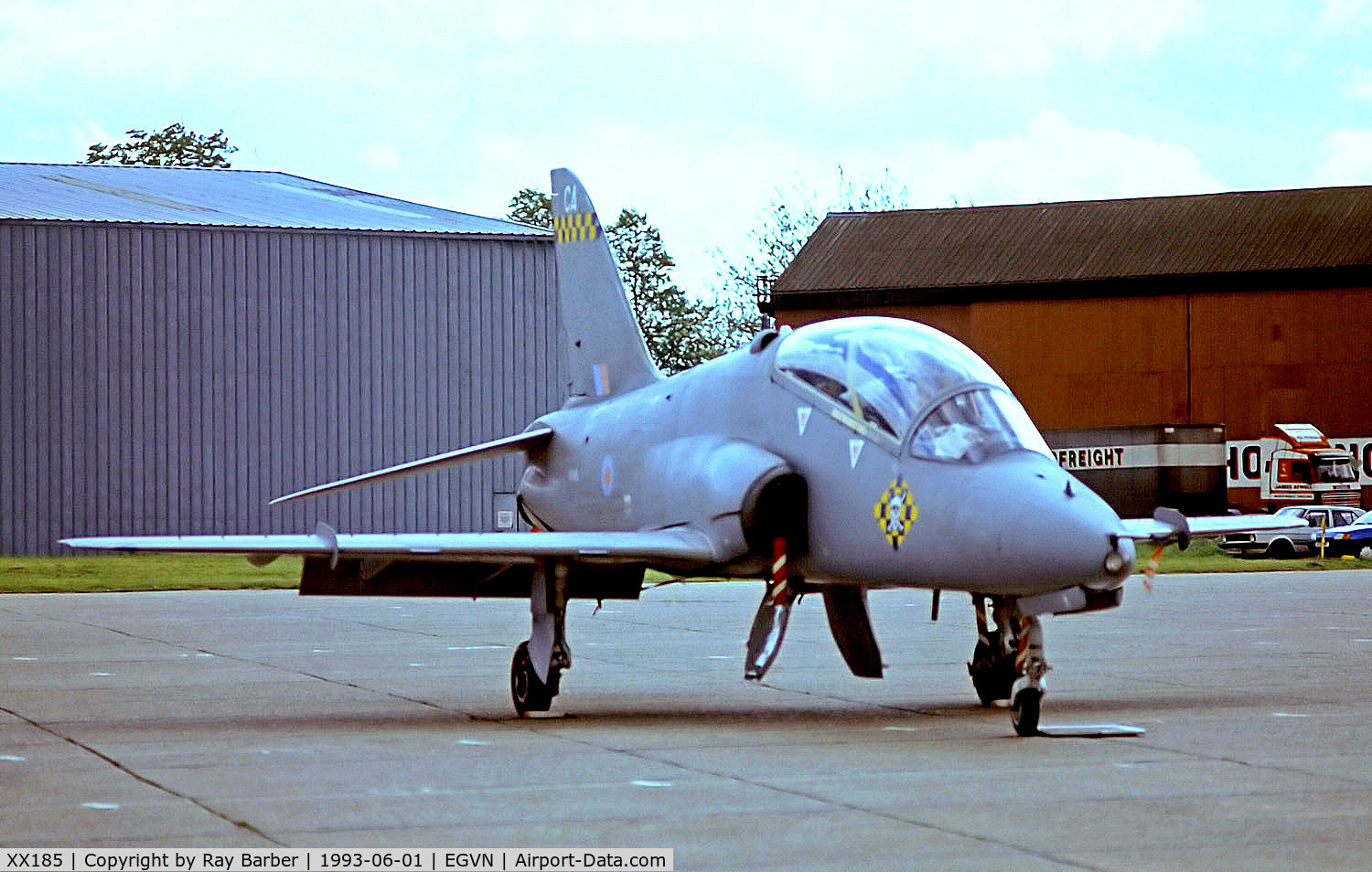 XX185, 1977 Hawker Siddeley Hawk T.1 C/N 032/312032, XX185   Hawker Siddeley Hawk T.1 [312032] (Royal Air Force) RAF Brize Norton~G @ 01/06/1993