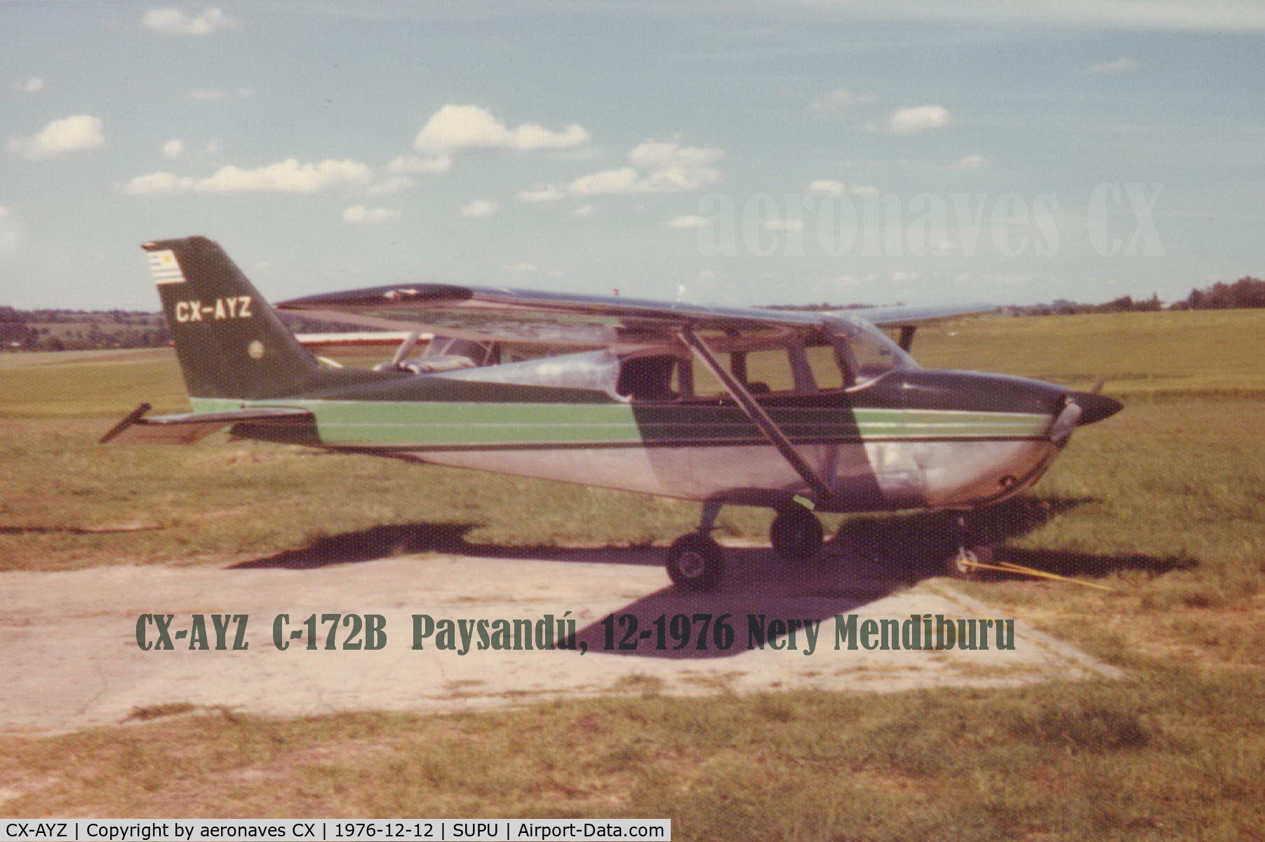 CX-AYZ, 1961 Cessna 172B C/N 172-48542, Paysandú, 12-1976 archivo Nery Mendiburu.