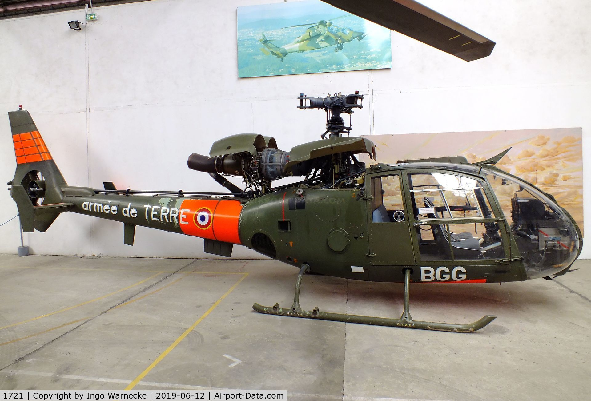 1721, Aérospatiale SA-341F Gazelle C/N 1721, Aerospatiale SA.341F Gazelle (minus rotor blades) at the Musee de l'ALAT et de l'Helicoptere, Dax