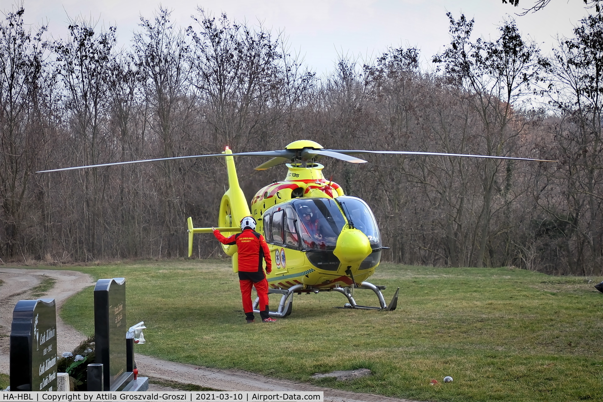 HA-HBL, Eurocopter EC-135P-2+ C/N 0399, Szentkirályszabadja arrived in the village with a patient, but only found a suitable landing place in the cemetery