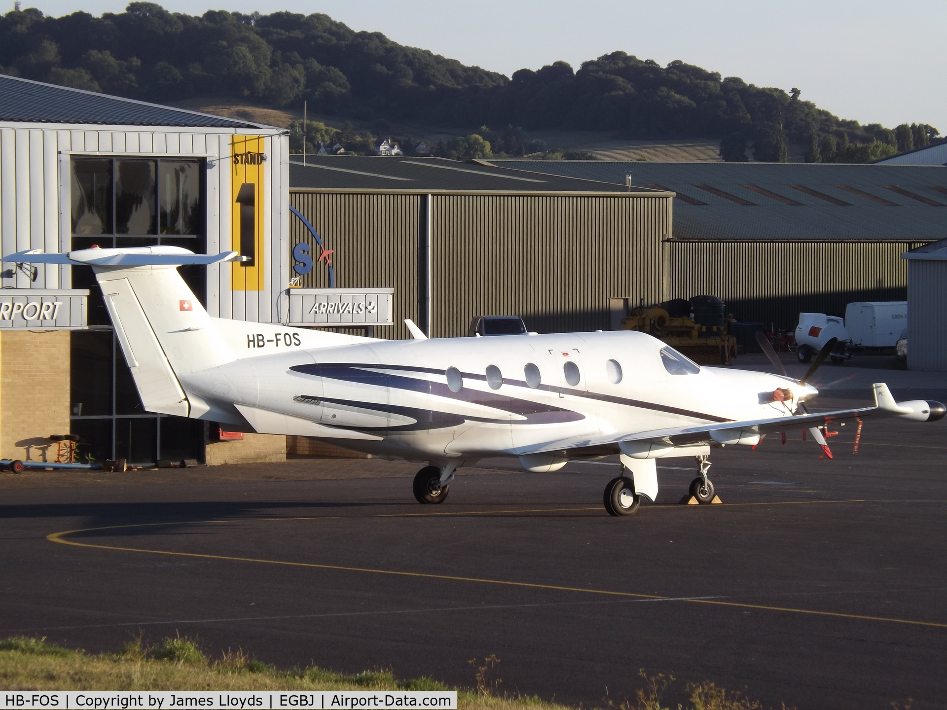 HB-FOS, 2000 Pilatus PC-12/45 C/N 366, Parked up at Gloucestershire Airport.